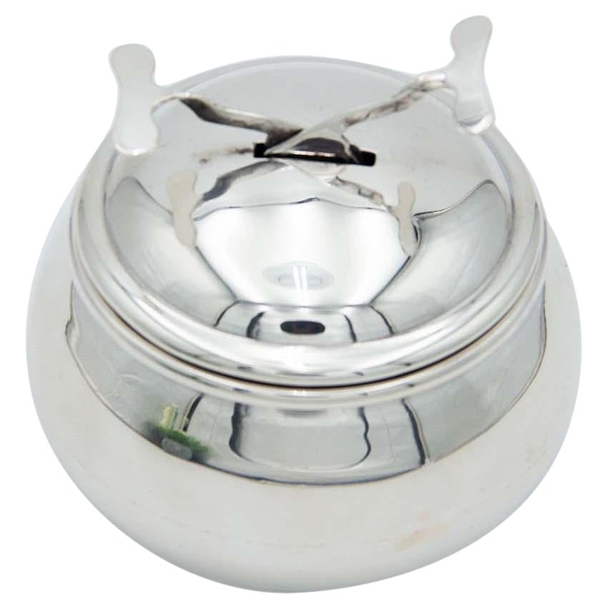 Spherical sugar bowl in smooth silver For Sale