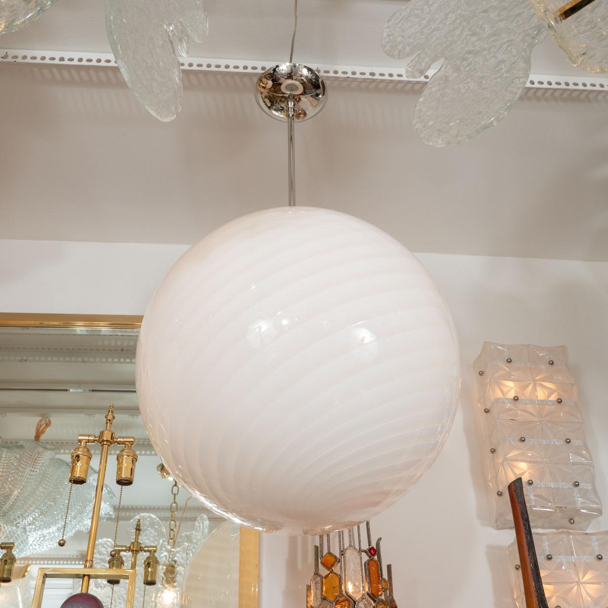 Mid-Century Modern Spherical Swirl Design Pendant Fixture For Sale
