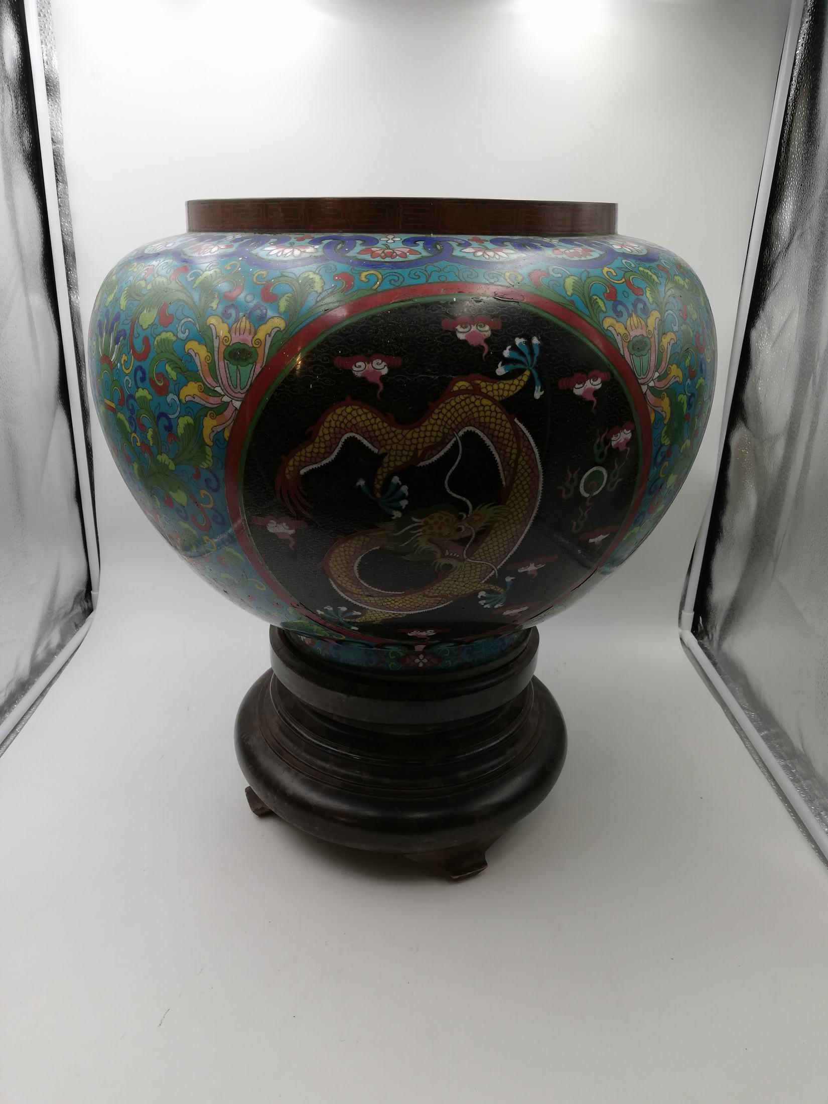 Spherical Vase Forming Planter Cloisonné Decorated with Polychrome Floral Motifs For Sale 4