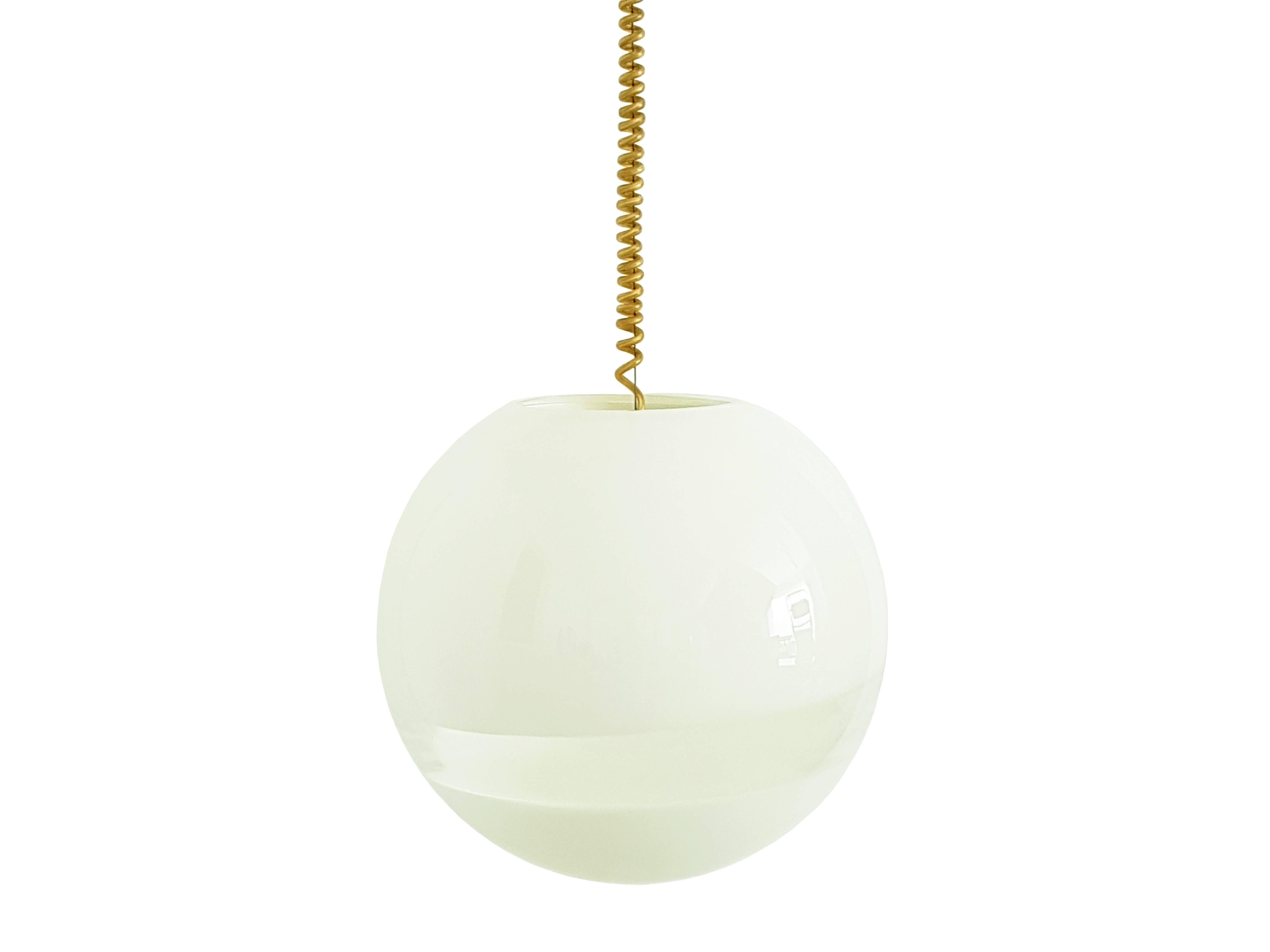 Space Age Spherical White and Clear 1960s Murano Glass Pendat by Roberto Pamio for Leucos