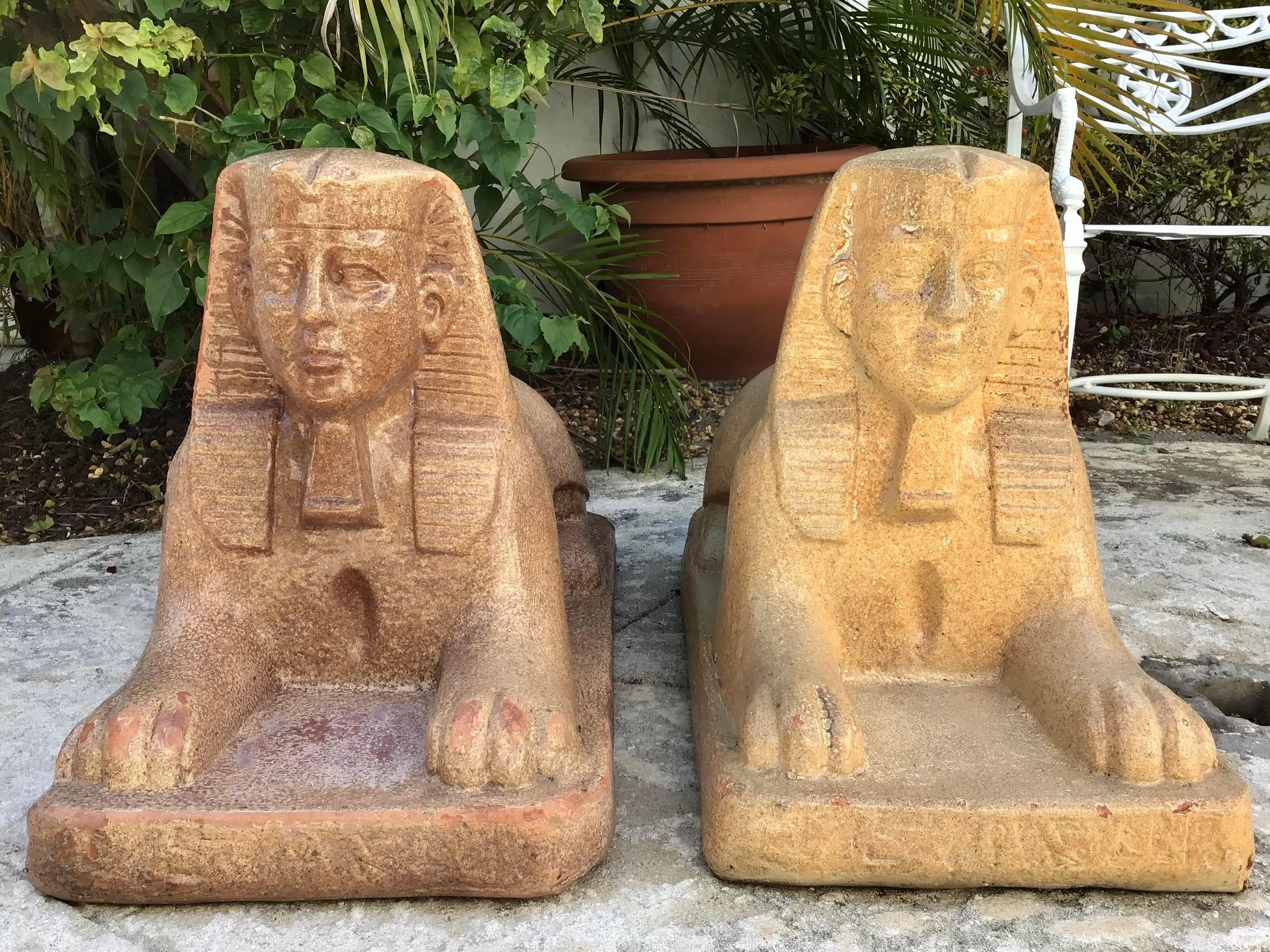 Fabulous pair of sphinx glazed terra cotta statues. Great addition to your entrance or garden.