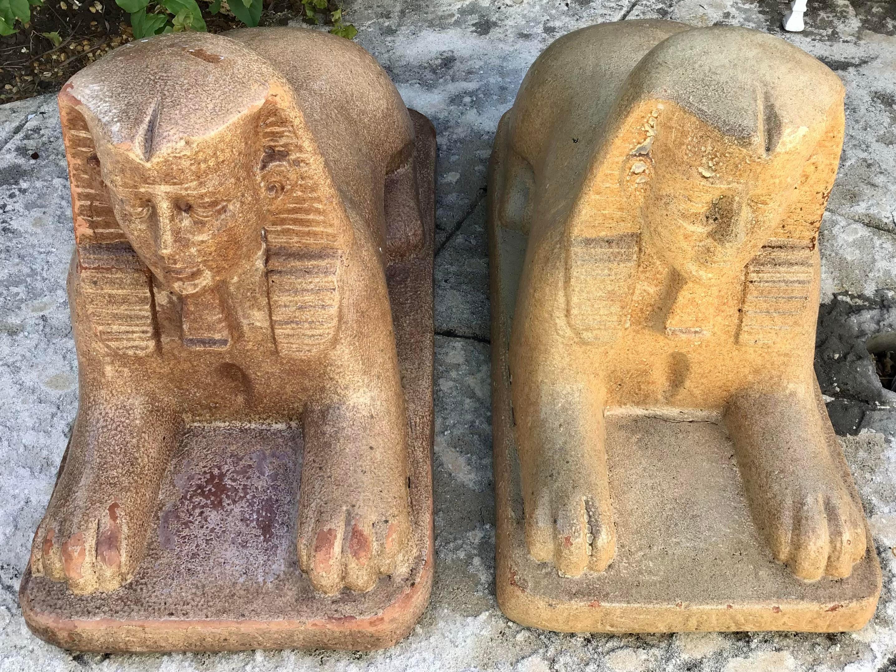 Other Sphinx Glazed Terra Cotta Statues, a Pair