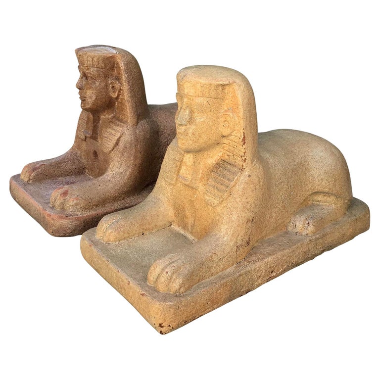 Sphinx Glazed Terra Cotta Statues, a Pair For Sale at 1stDibs