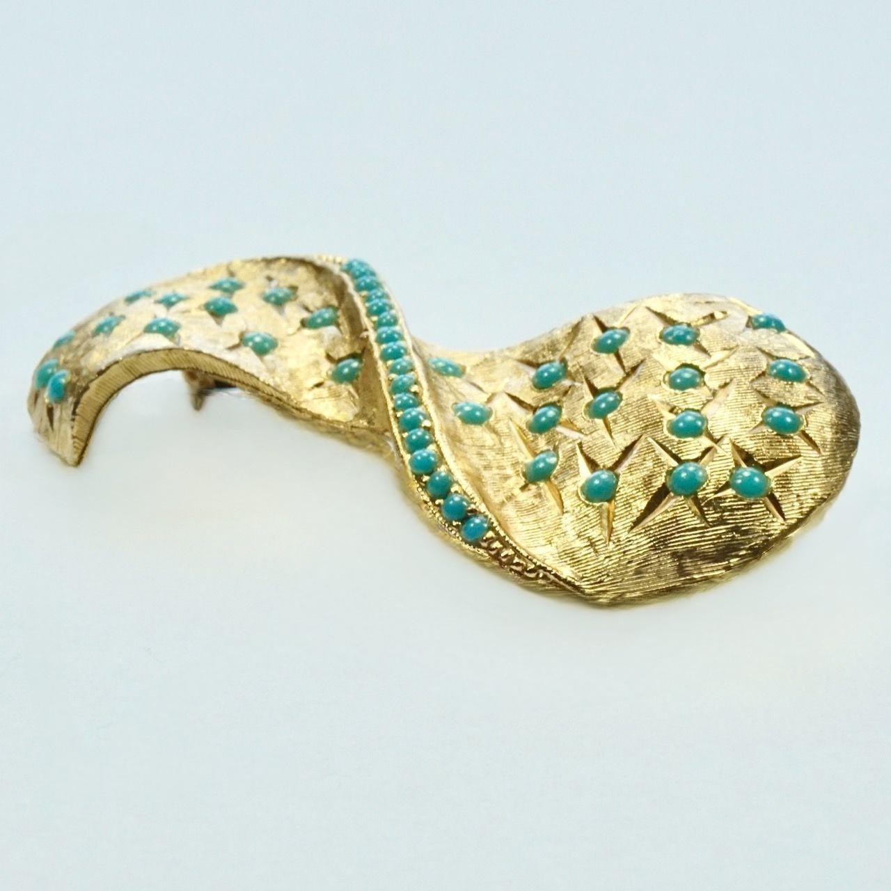 Sphinx Broche nœud abstrait en verre turquoise et plaqué or Bon état - En vente à London, GB