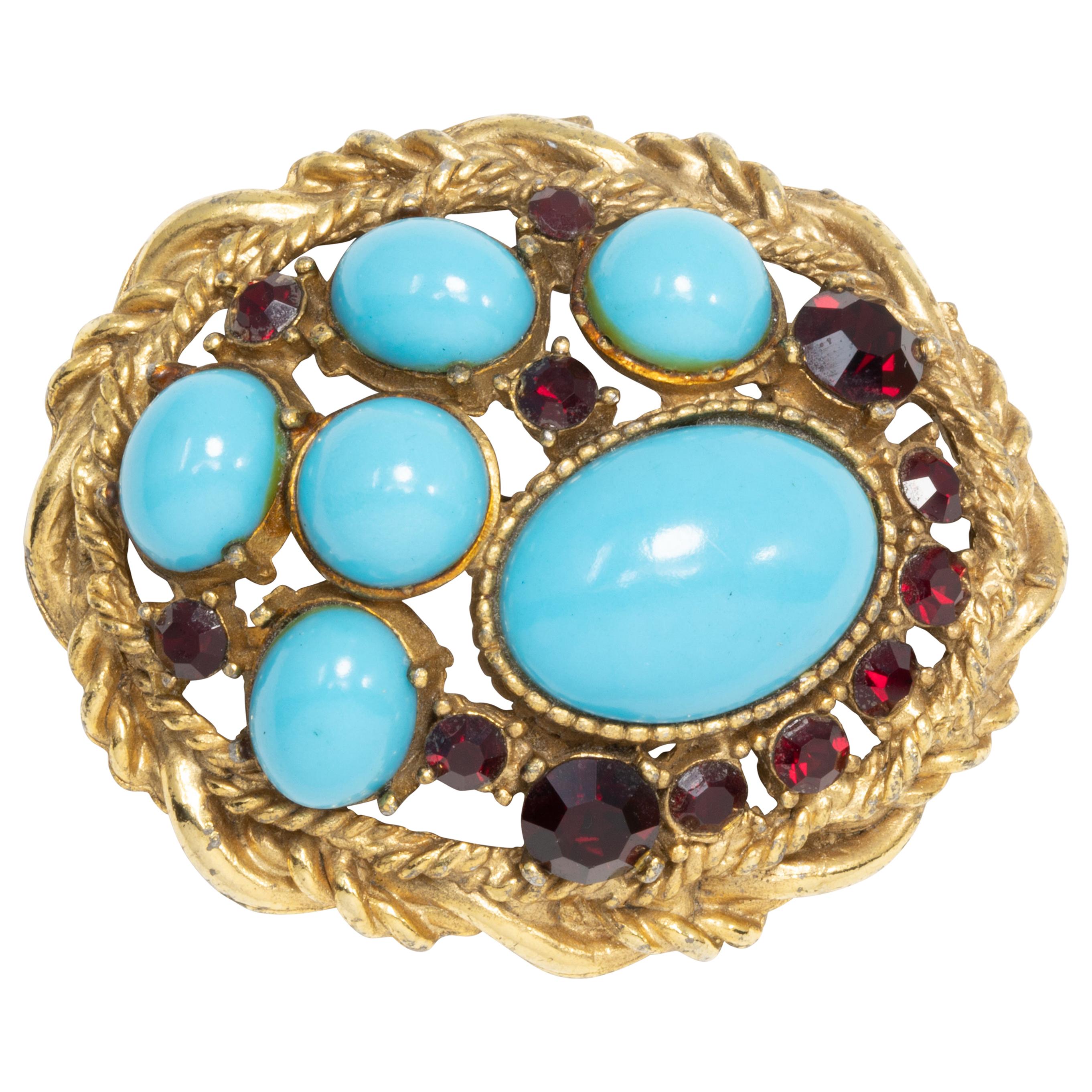 Sphinx Golden Turquoise Cabochon and Ruby Crystal Pin Brooch, Mid 1900s at  1stDibs | sphinx brooch value, sphinx costume jewellery, sphinx ruby