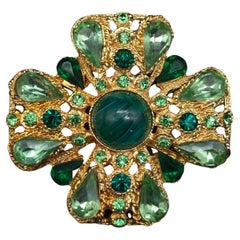 Sphinx Gripoix Jeweled Maltese Cross Pin Brooch in Gold, 20th Century