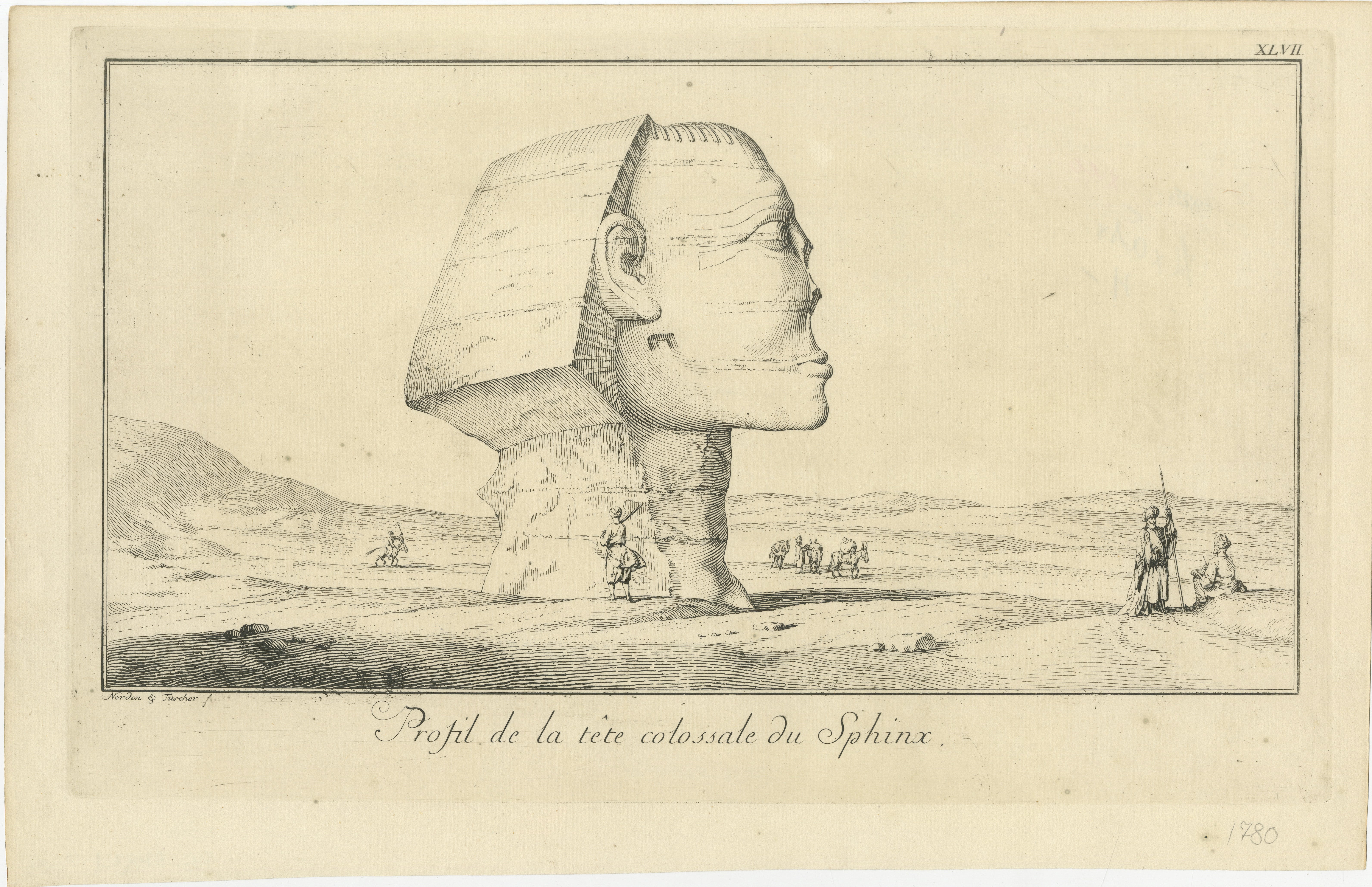 Sphinx of Giza, Antique Egypt Engraving by Norden 
Tuscher, 1755 For Sale