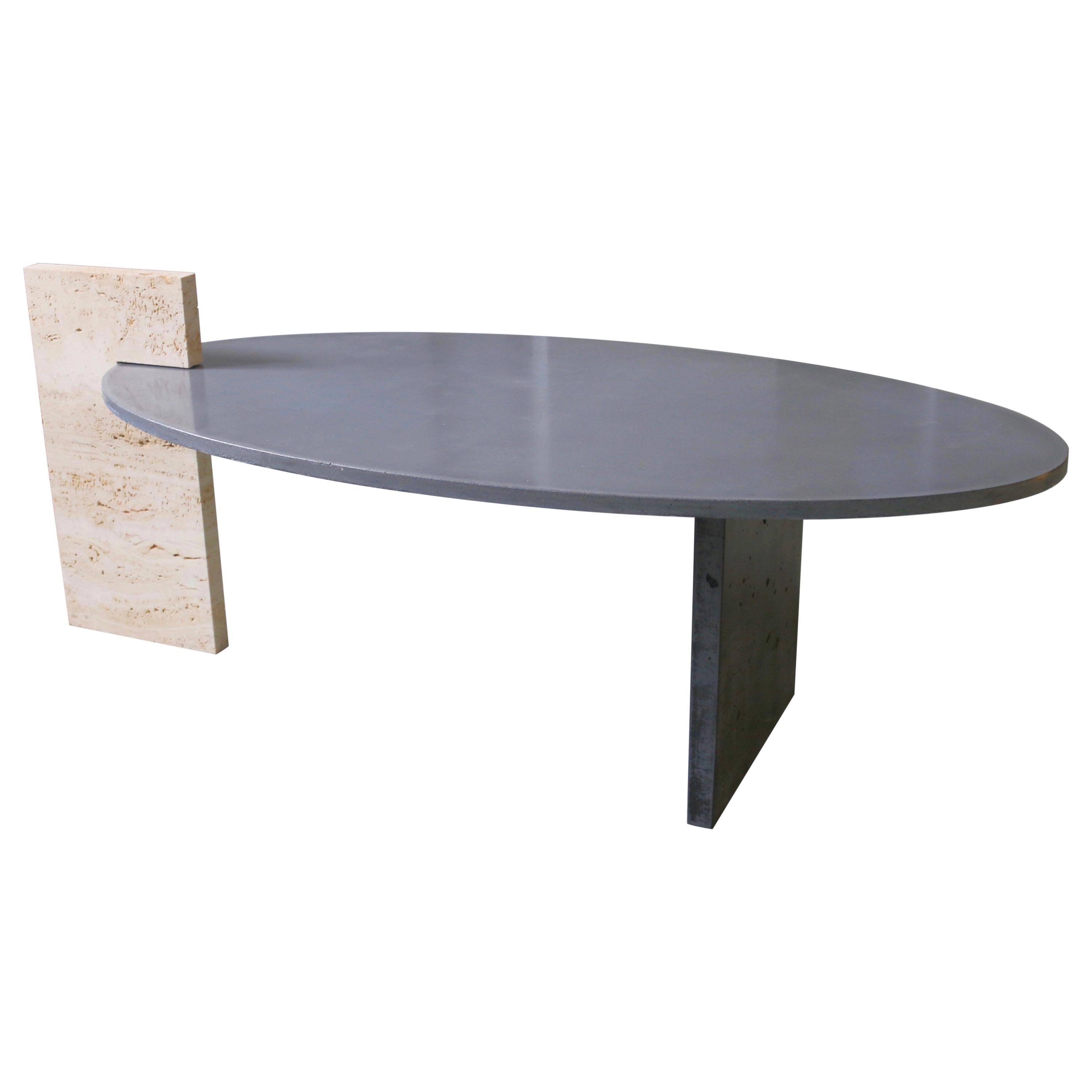 'Sphinx' Oval Coffee Table Concrete and Lime Stone  For Sale
