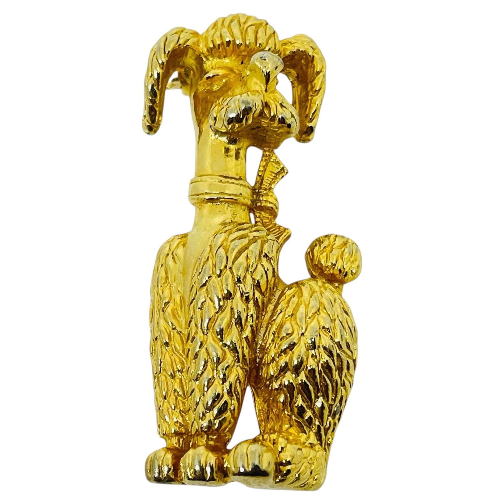 SPHINX signed vintage gold tone poodle dog figural designer brooch For Sale