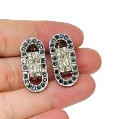 SPHINX vintage signed silver tone rhinestones art deco designer clip on earrings