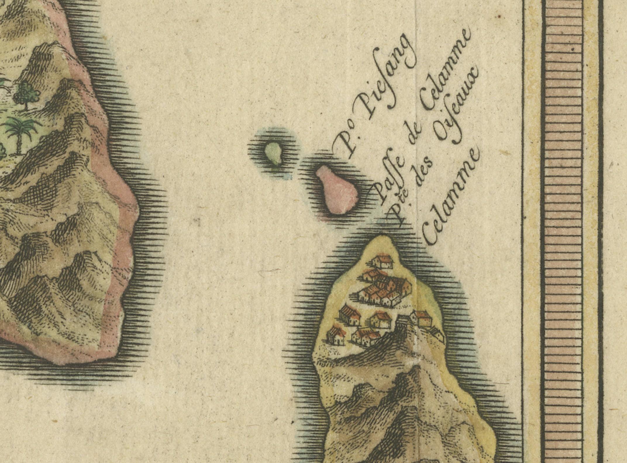 Spice Epicenter: Engraving of The Banda Islands in the Age of Exploration, 1753 In Good Condition In Langweer, NL