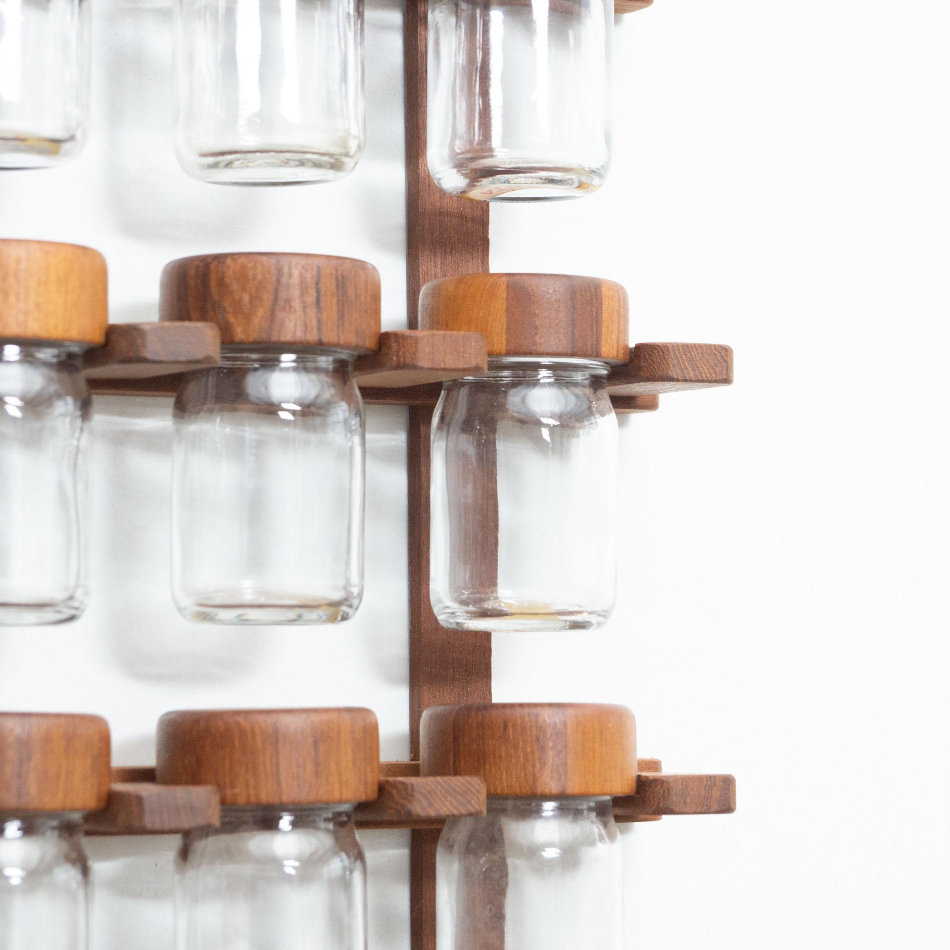 Danish Spice Rack in Wood and Glass by Digmed, circa 1970