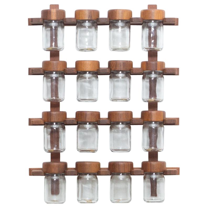 Spice Rack in Wood and Glass by Digmed, circa 1970