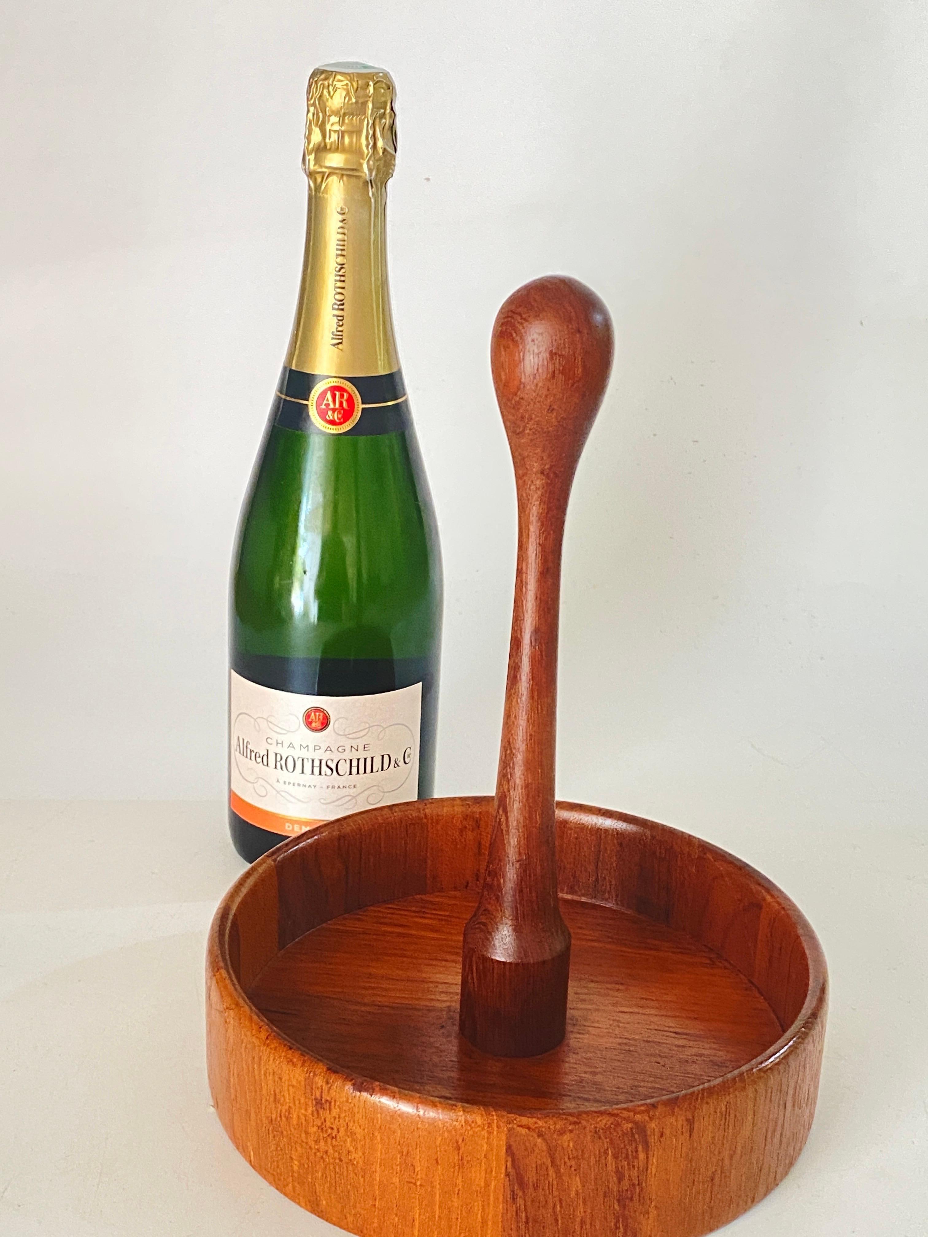 Mid-20th Century Spice Tray in Wood Denmark 1960s Brown Color with a wooden handle For Sale
