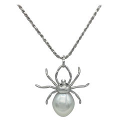 Colgante o Collar Araña Diamante Negro Perla Australiana Blanco Oro 18Kt