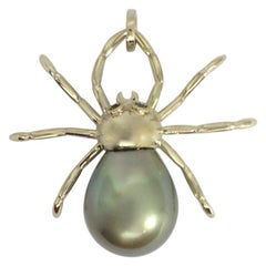 Spider Black Diamond South Sea Pearl Gold 18 Karat Pendant or Necklace