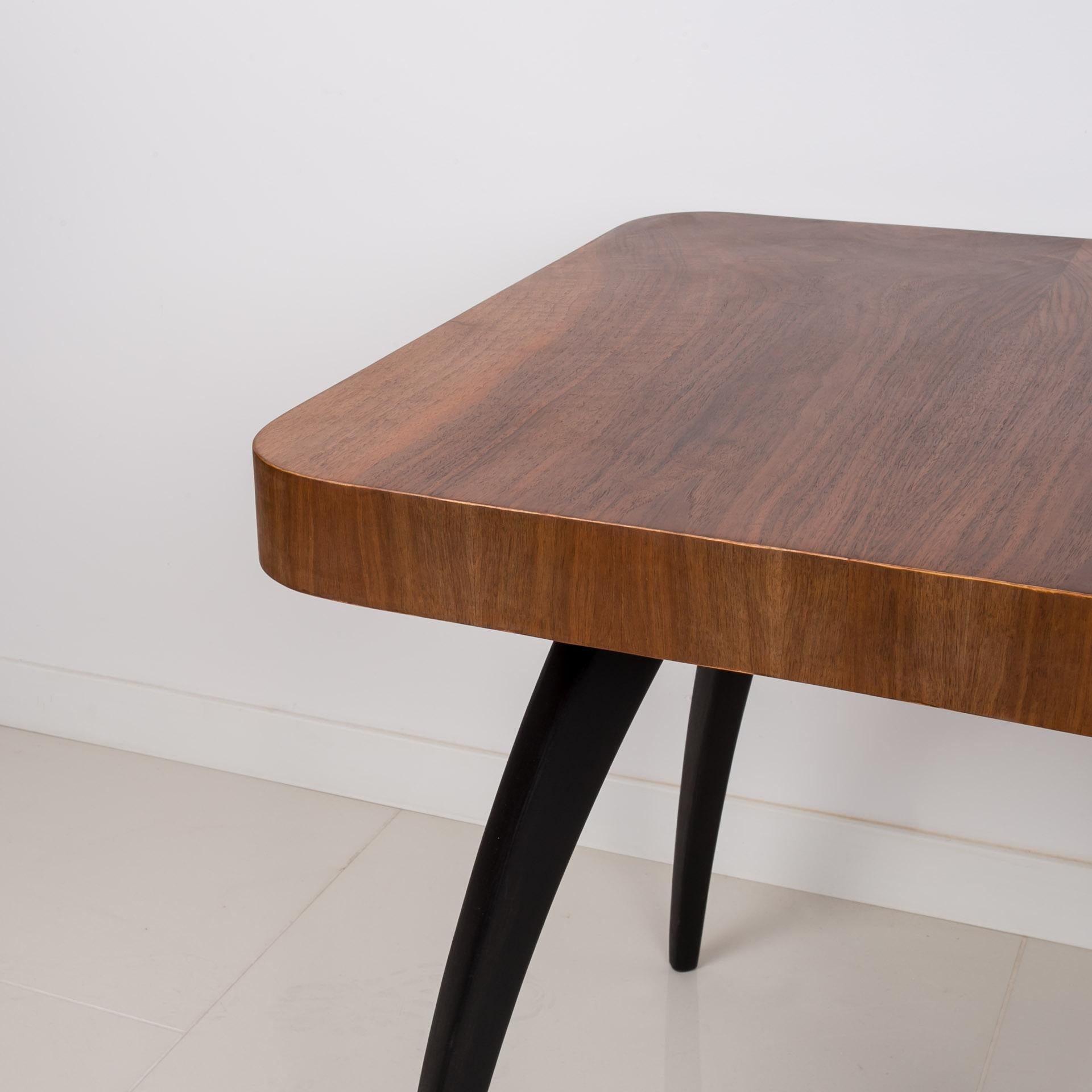 Beech Spider Coffee Table by J. Halabala, Model H259 in Walnut, Mid-Century Modern