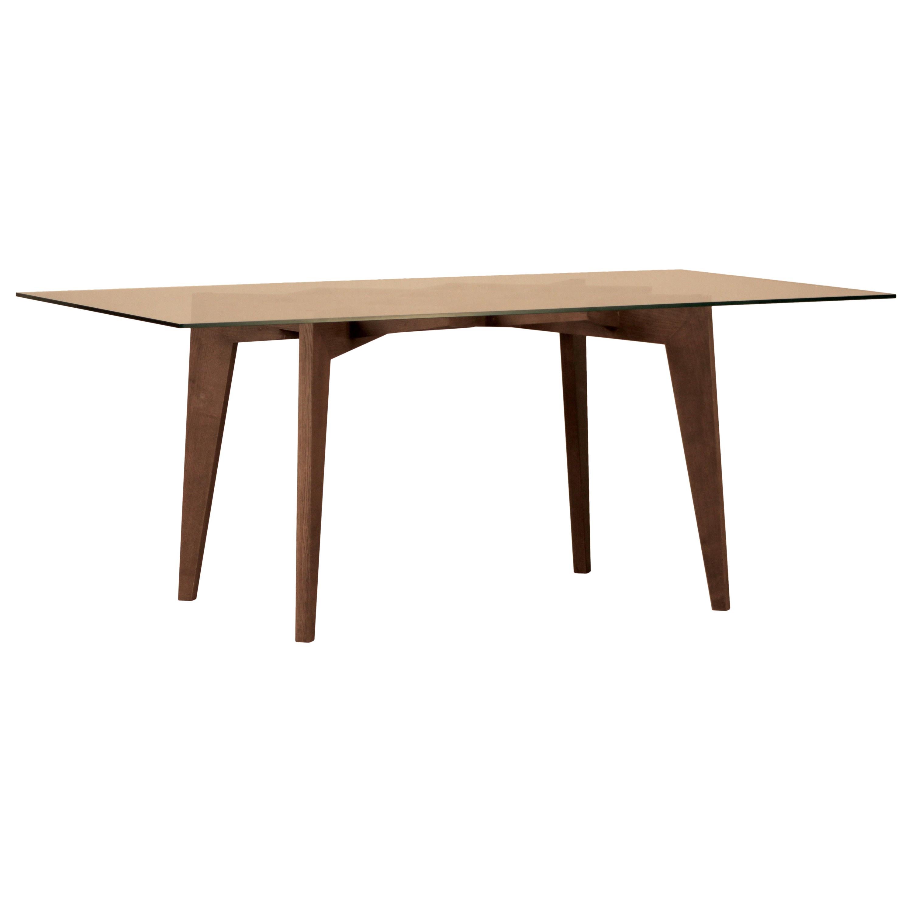 Morelat, Contemporary Table Made of Ashwood with Interlocking Legs and Glass Top