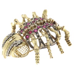 Broche Araña Diamantes Rubíes Oro Amarillo 14 Kilates