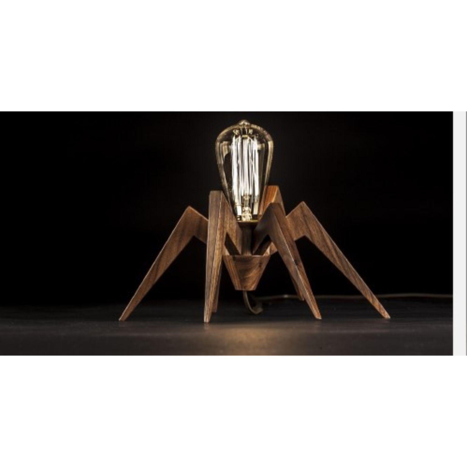 Spider lamp by Alexandre Caldas
Dimensions: W 30 x D 23 x H 14 cm
Materials: Solid walnut wood

Materials available in ash, beech, walnut

Spider lamp is a decorative light in solid wood, with the capacity to be used according to the creativity of