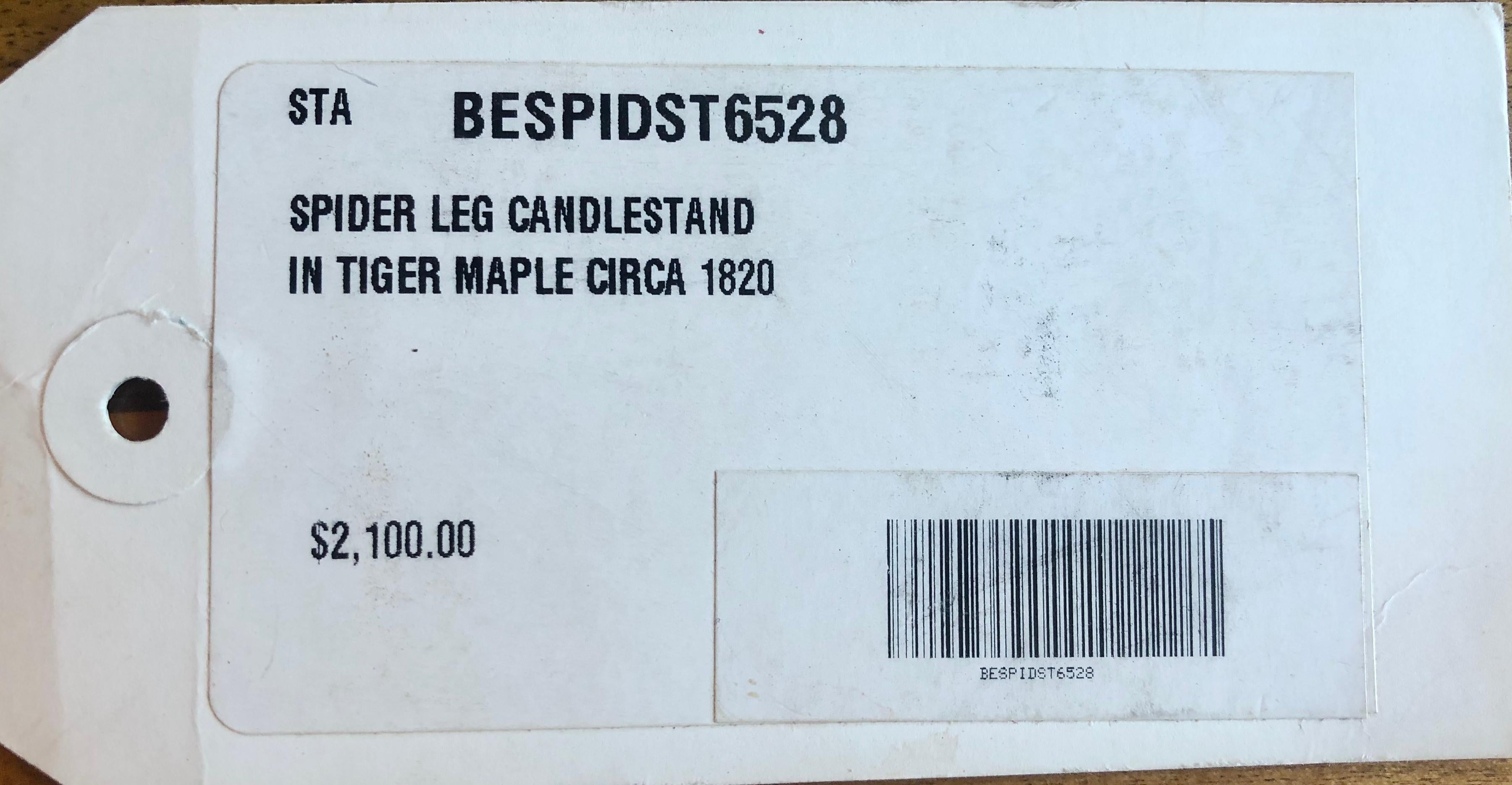 Spider Leg Candlestand in Tiger Maple Circa 1820 8