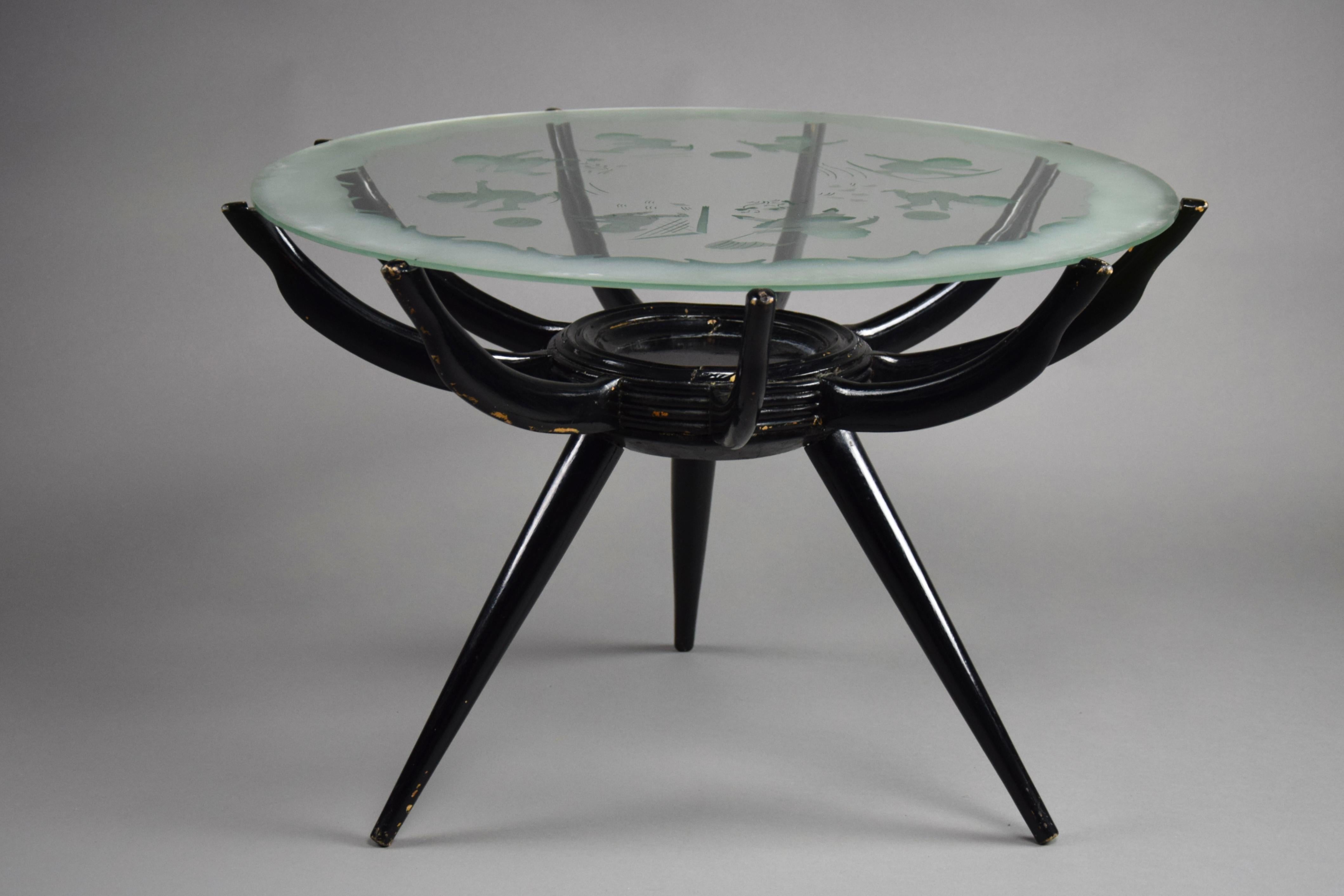 Spider Leg Italian Mid Century Black Coffee Table by Carlo de Carli For Sale 13