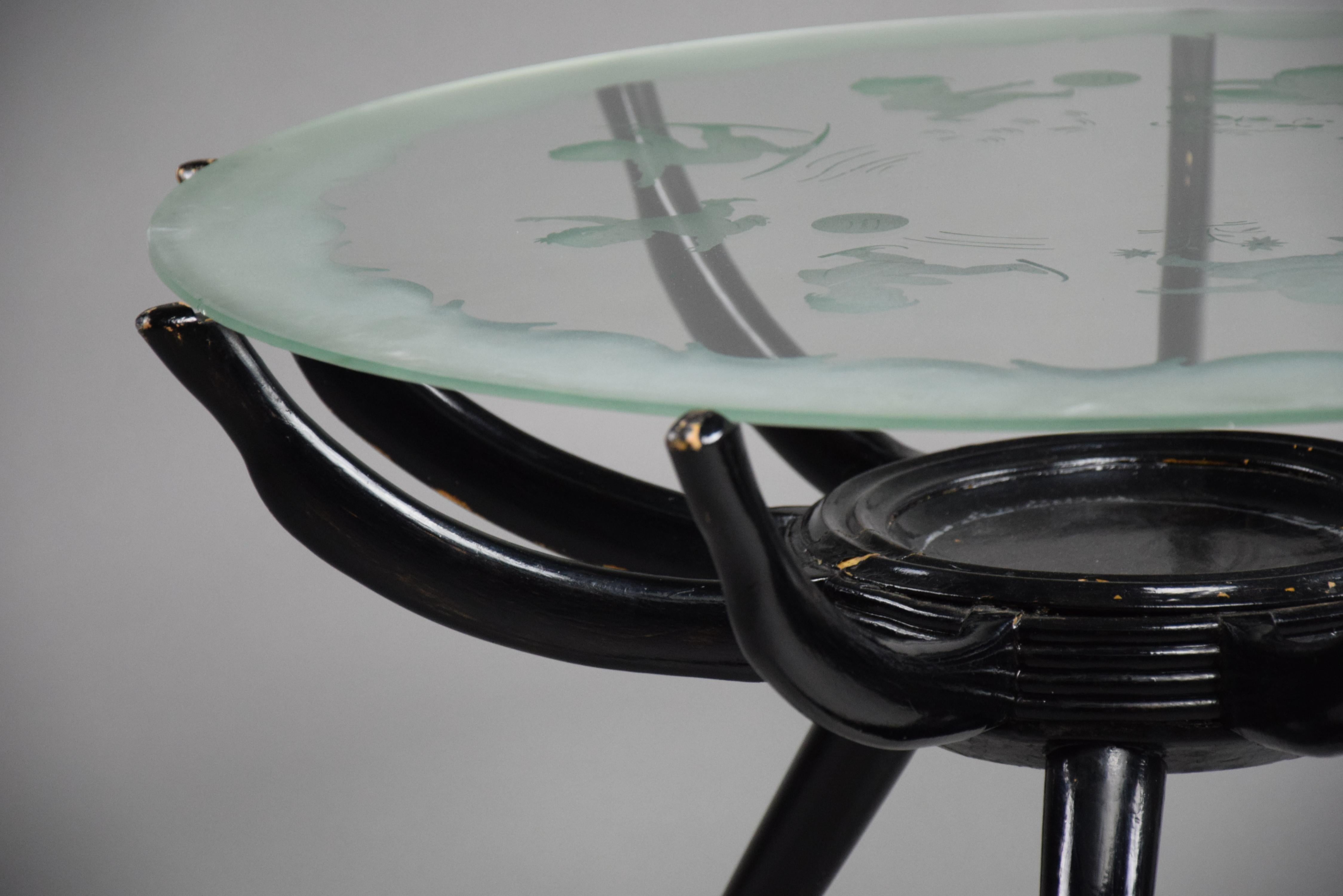 Glass Spider Leg Italian Mid Century Black Coffee Table by Carlo de Carli For Sale