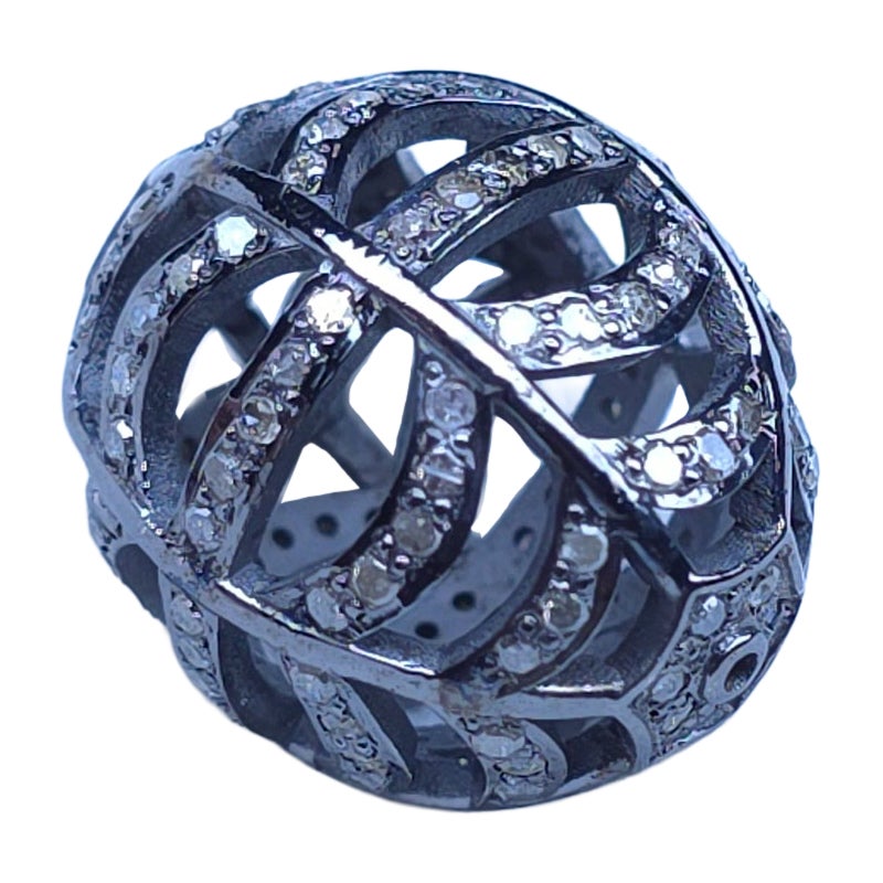 Handmade Vintage 925 Sterling Silver Spider Net Spacer Bead, 19mm