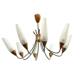 Spider or Sputnik Brass Chandelier Glass Shades Vintage German, 1950s