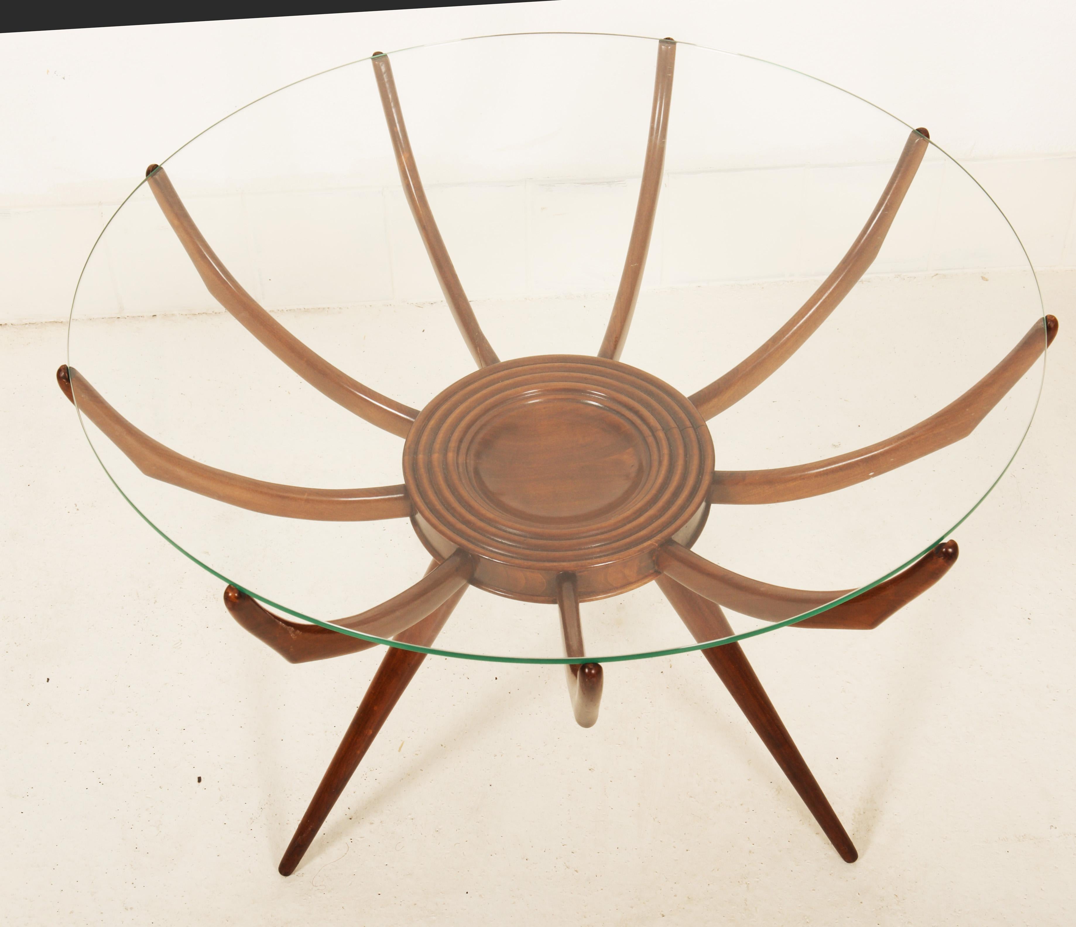 Walnut Spider Regano Leg Coffee Table by Carlo Di Carli