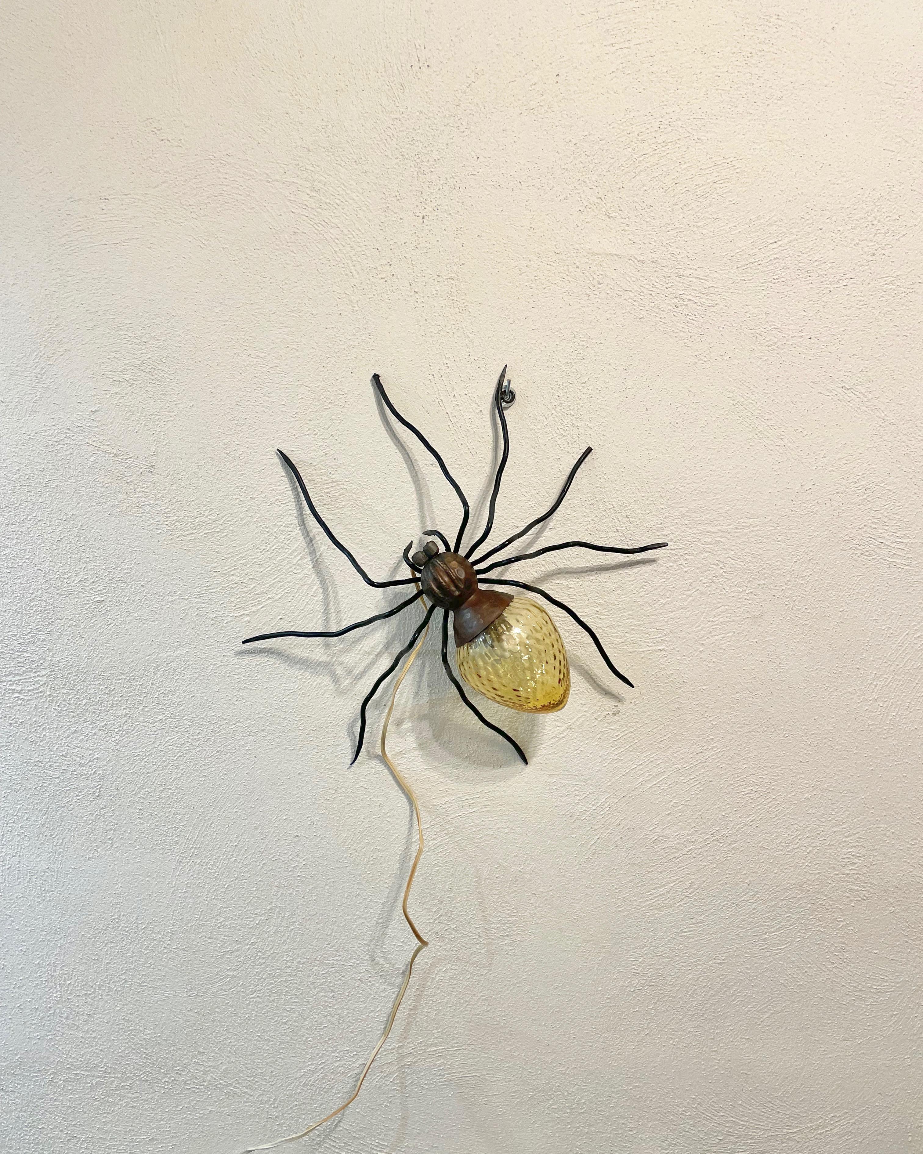 Spider Wall Lamp in Copper, Iron and Art Glass Sconces, Italy 1960s For Sale 2