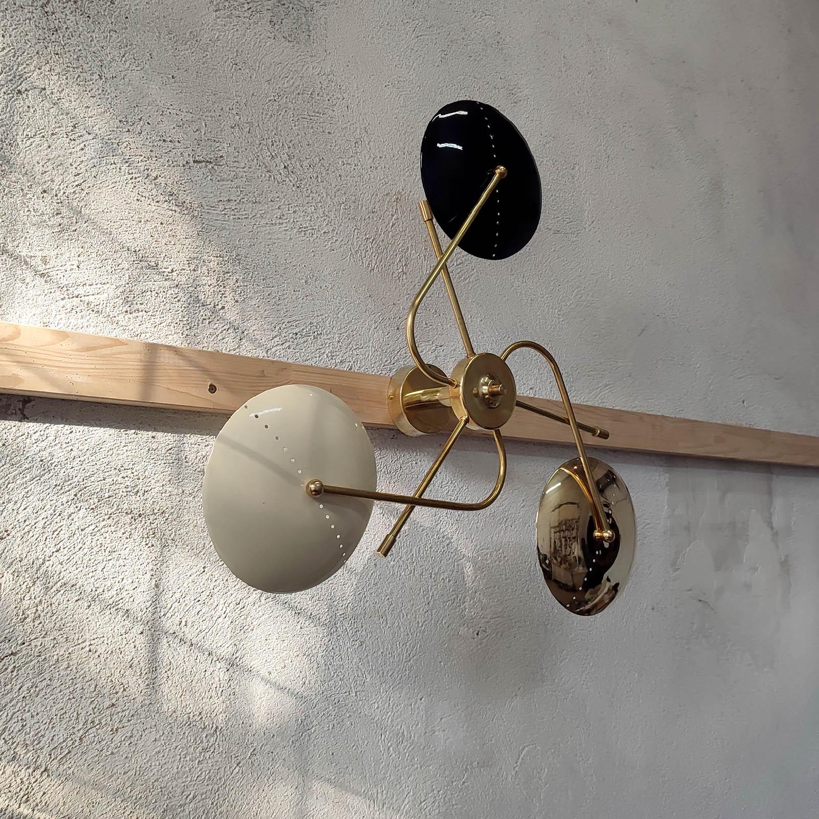 Spider Wall Light, Three Arms, Brass and Lacquered Metal, Mid-Century Style For Sale 4