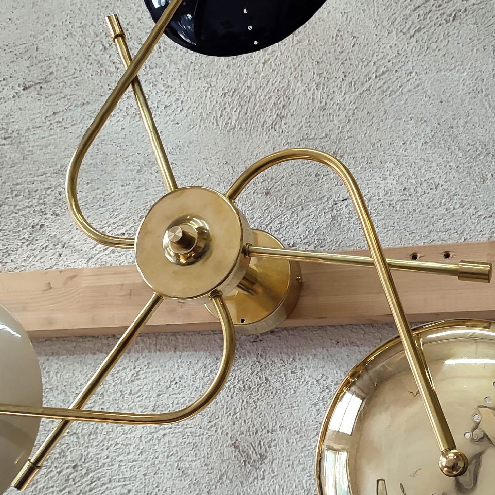 Spider Wall Light, Three Arms, Brass and Lacquered Metal, Mid-Century Style For Sale 5