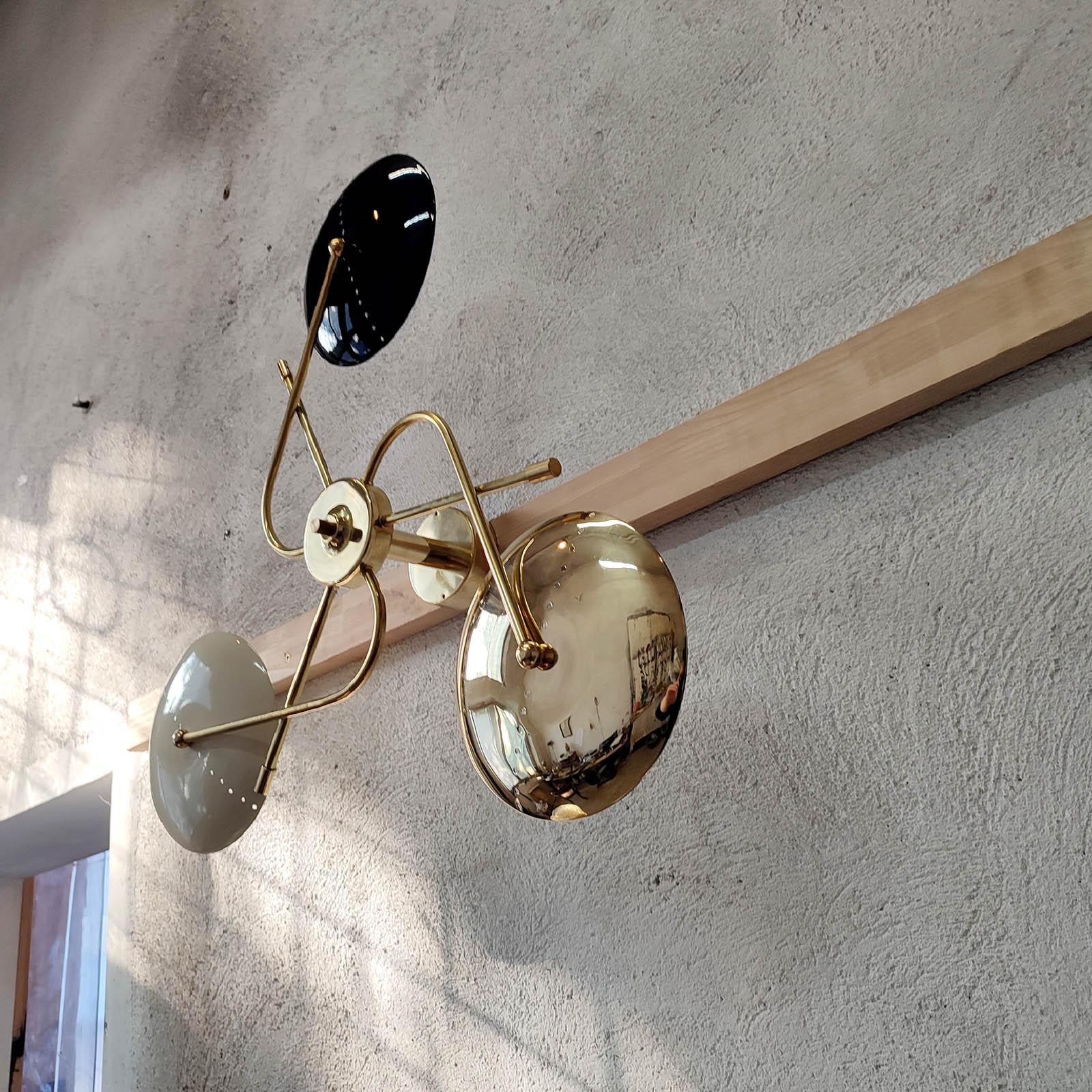 Spider Wall Light, Three Arms, Brass and Lacquered Metal, Mid-Century Style For Sale 6