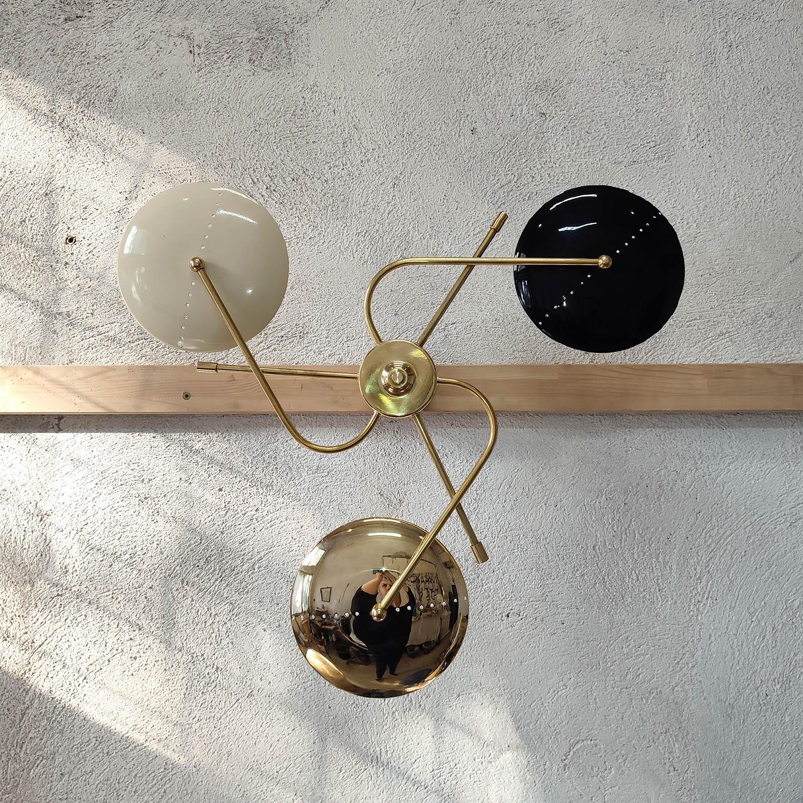European Spider Wall Light, Three Arms, Brass and Lacquered Metal, Mid-Century Style For Sale