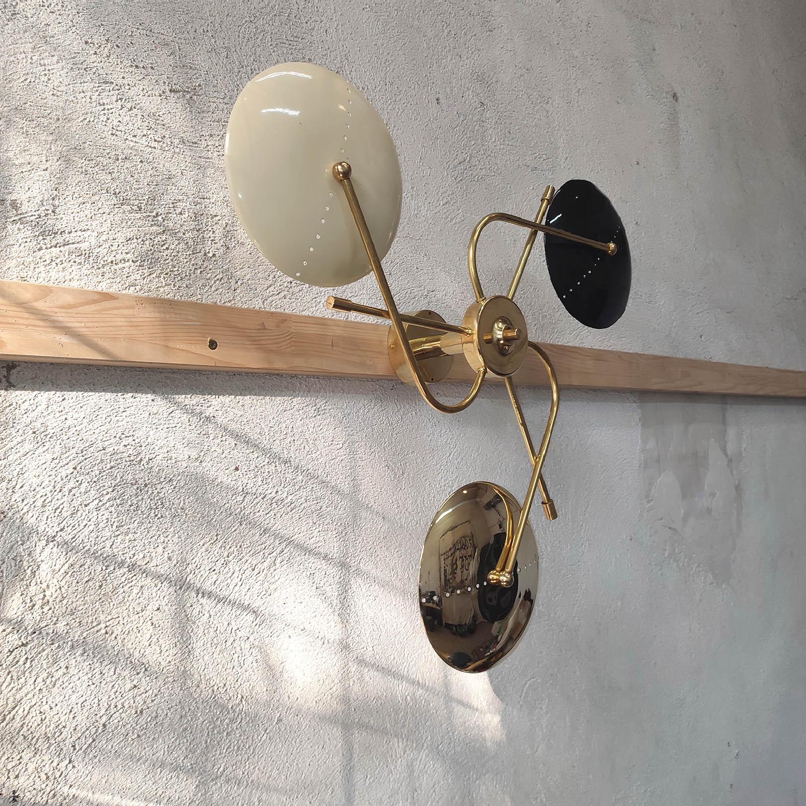 Spider Wall Light, Three Arms, Brass and Lacquered Metal, Mid-Century Style For Sale 3