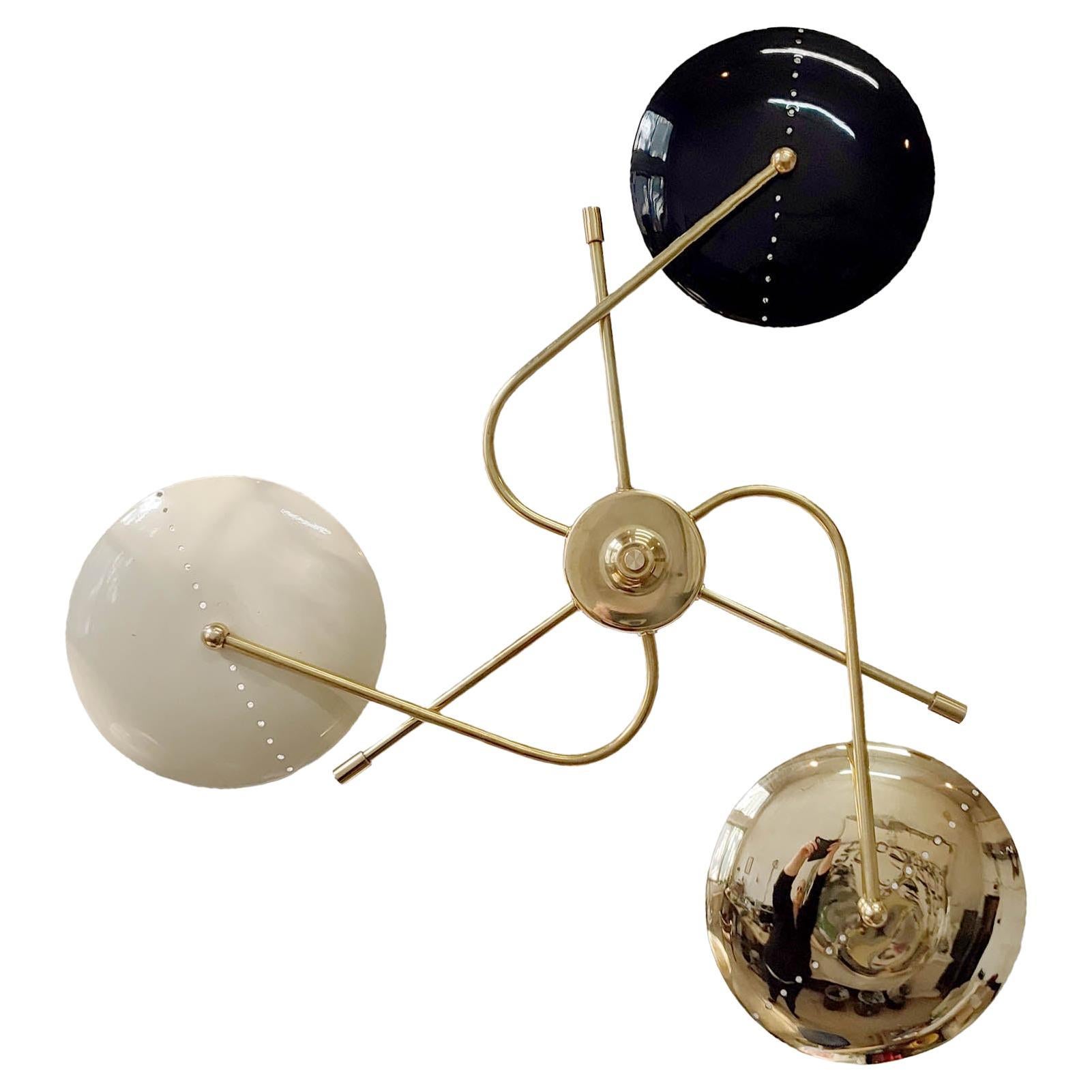 Spider Wall Light, Three Arms, Brass and Lacquered Metal, Mid-Century Style For Sale