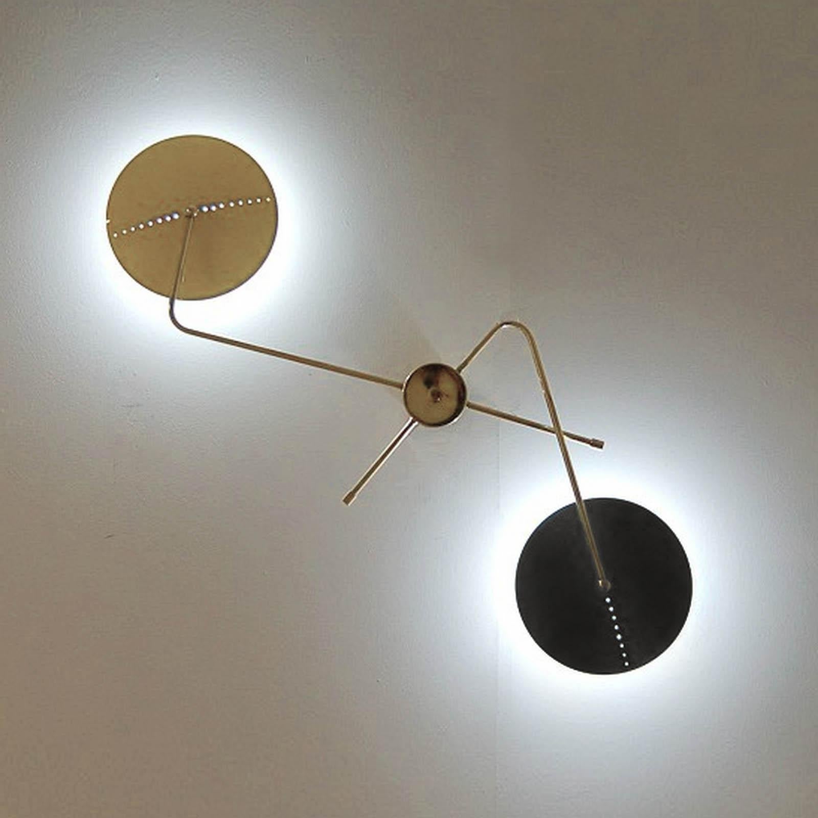 European Spider Wall Light, Two Arms, Brass and Lacquered Metal, Stilnovo Style For Sale