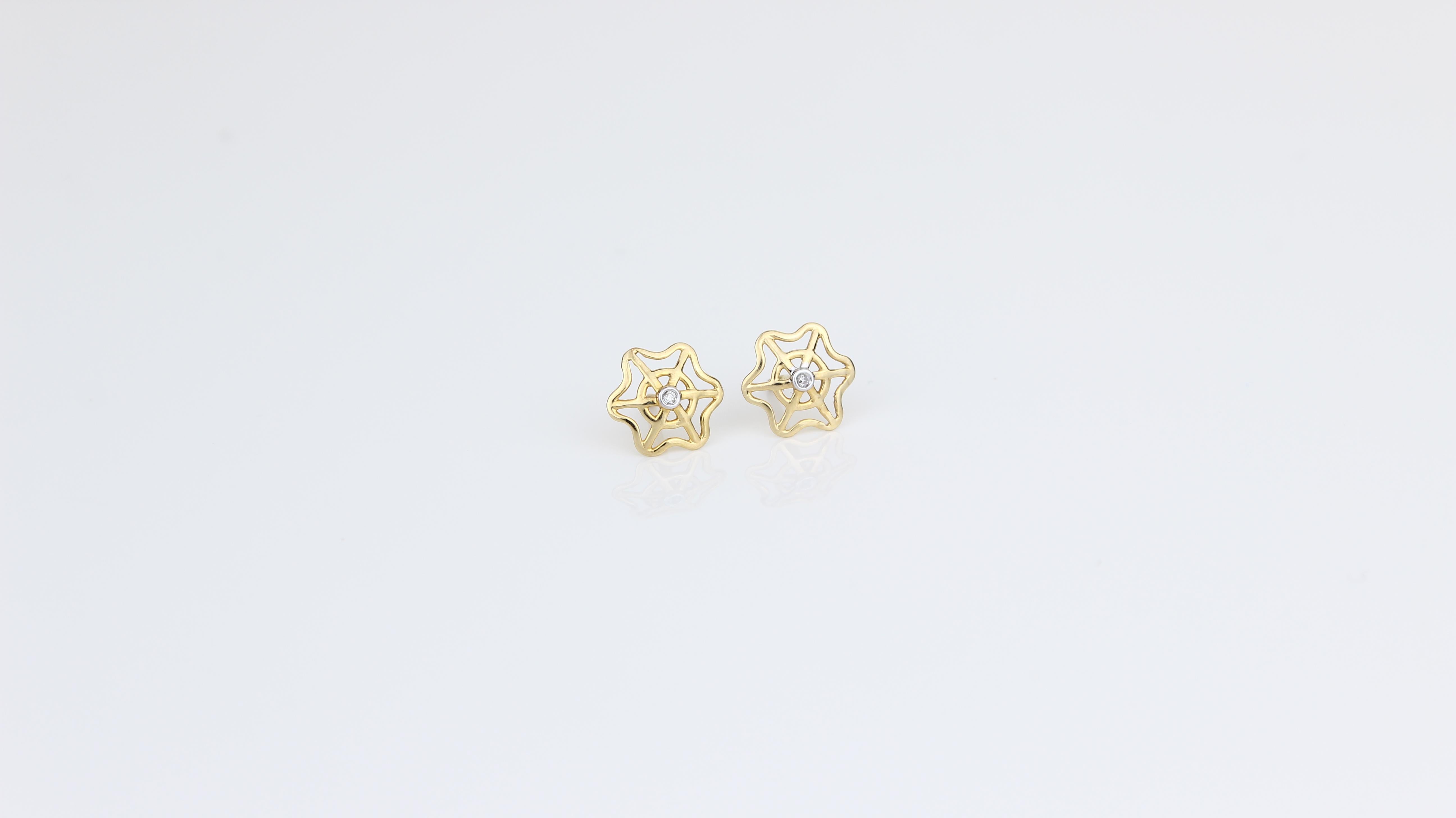 Art Deco Spider Web Diamond Earrings for Girls (Kids/Toddlers) in 18K Solid Gold For Sale