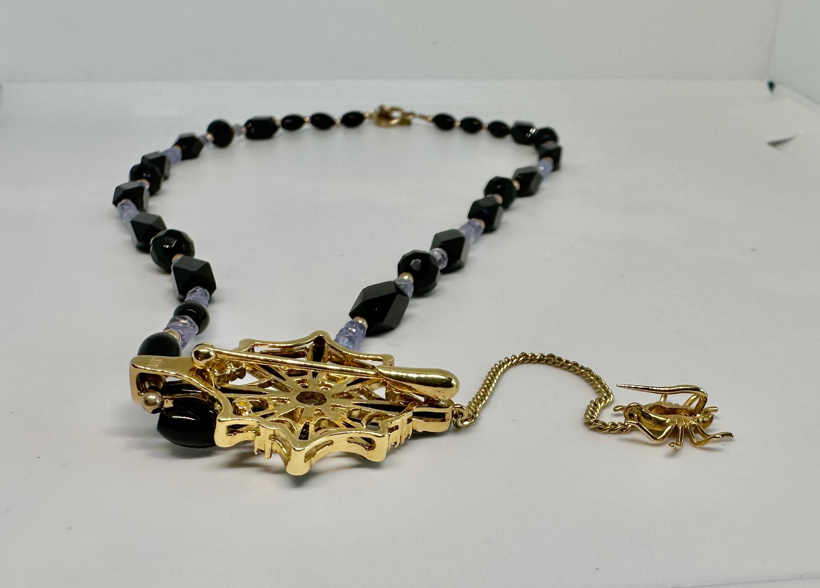 Collier Spider Web rose de France en or 18 carats, améthyste, émail et onyx en vente 7