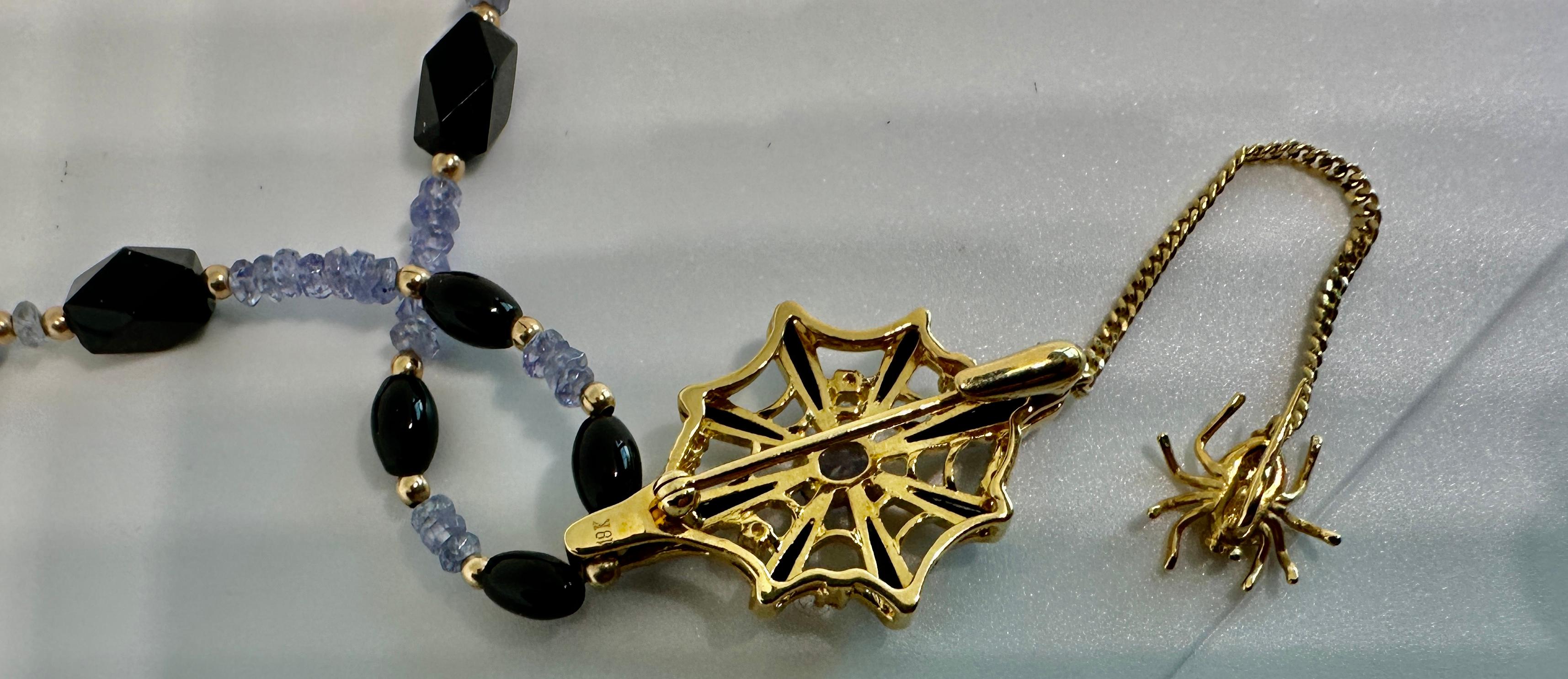 Collier Spider Web rose de France en or 18 carats, améthyste, émail et onyx en vente 8