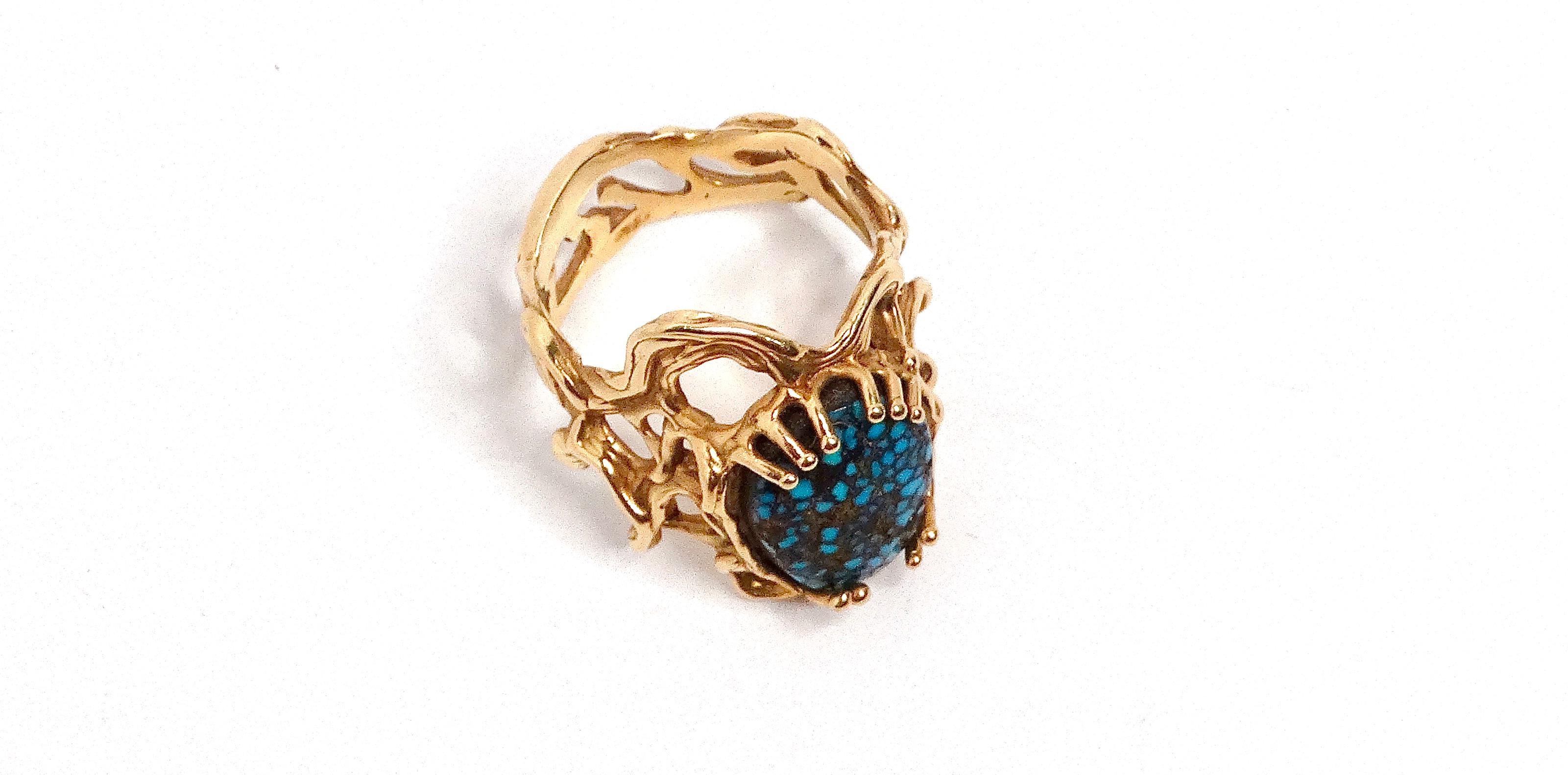 Spider Web Turquoise 14k Gold Ring In Good Condition For Sale In Scottsdale, AZ