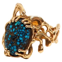 Spider Web Turquoise 14k Gold Ring