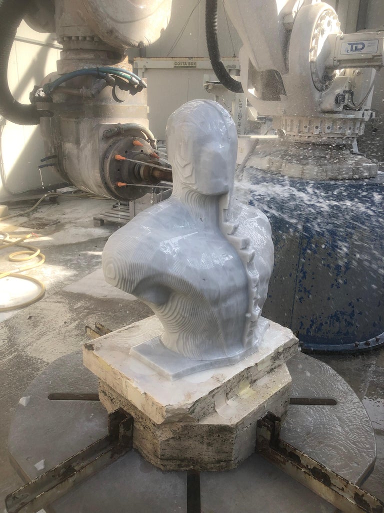 Spiderman Bust Sculpture in Carrara Marble For Sale 2