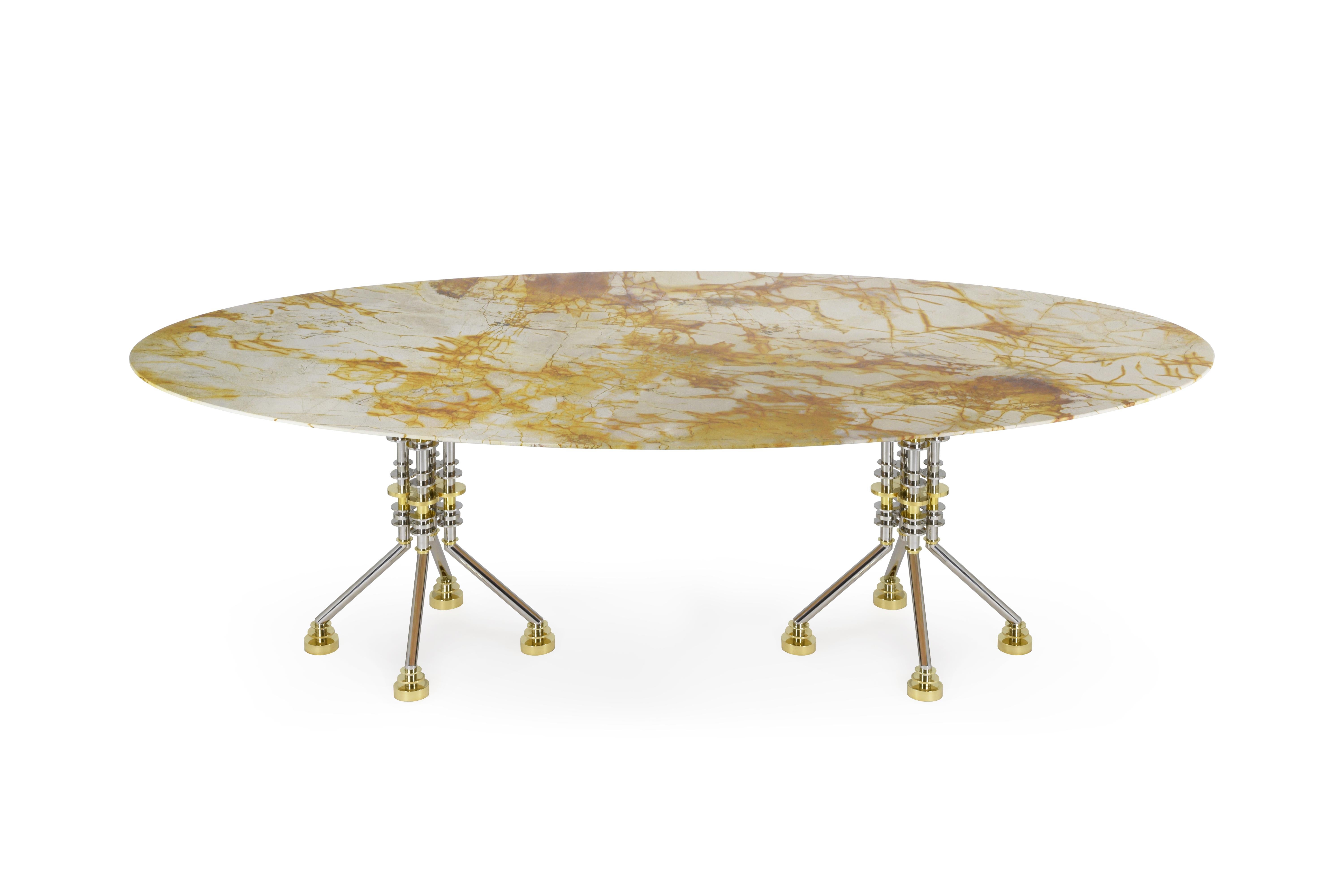 Contemporary Spiderman Marble Staineless Steel and Brass Dining or Conference Table For Sale