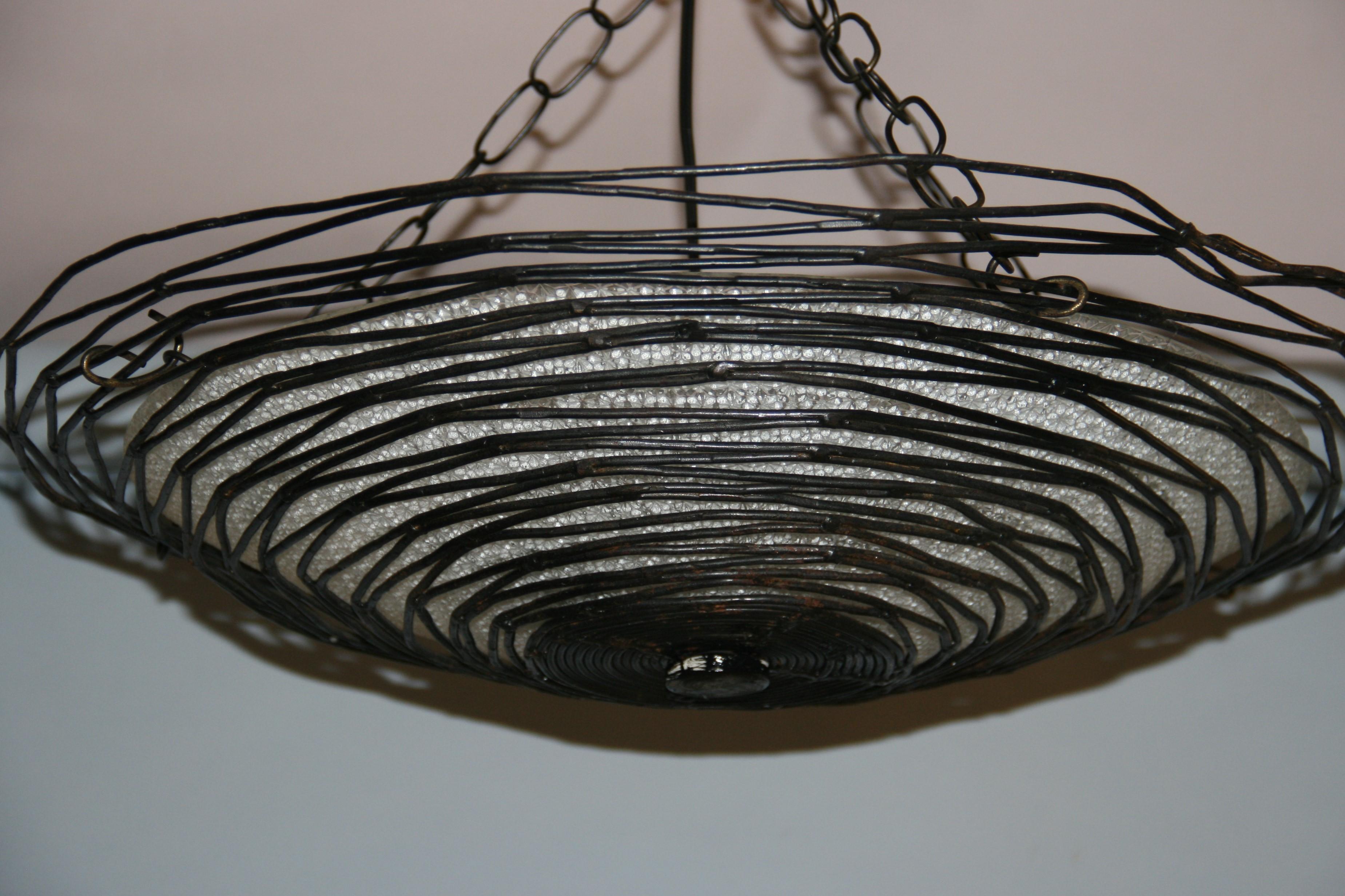 Spiders Web Metal and Glass Pendant Light For Sale 6