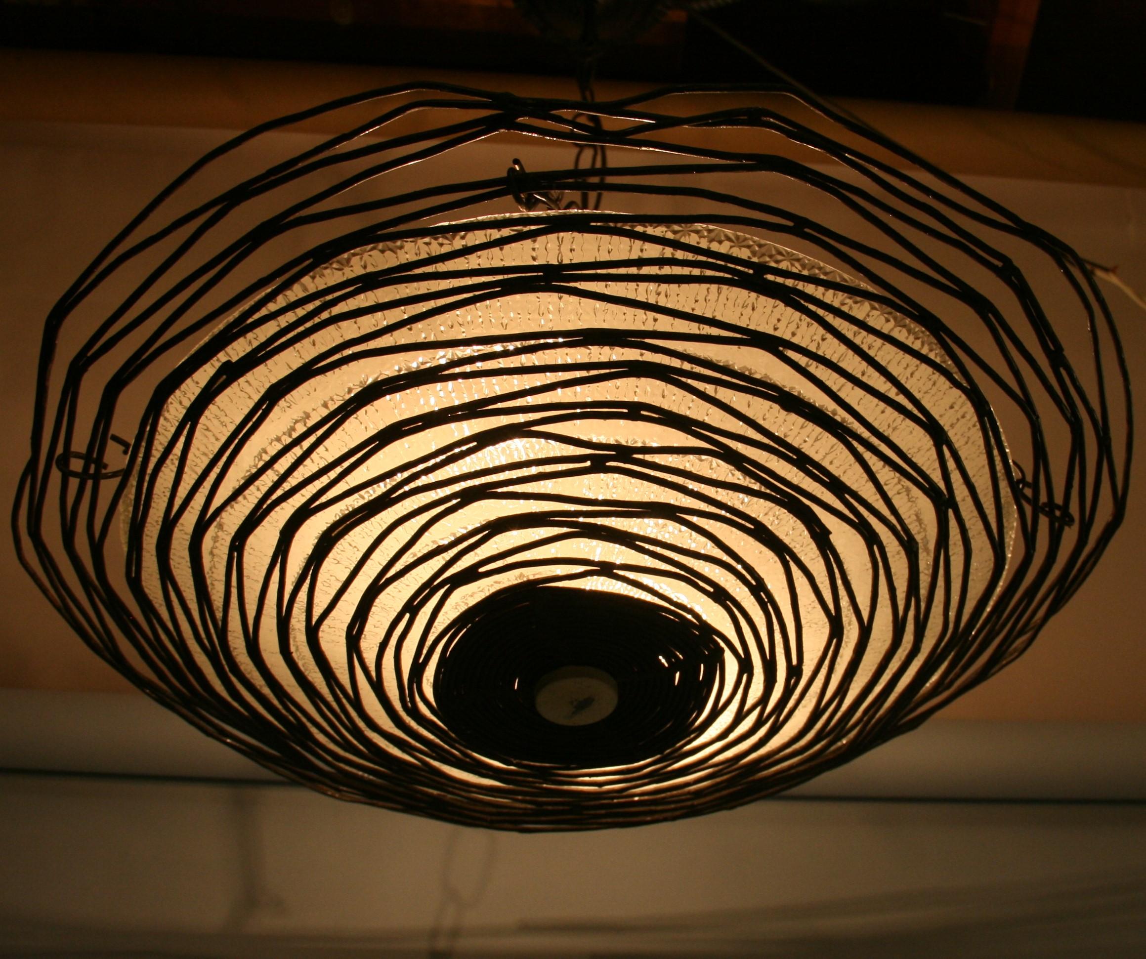 1490 Spiders web hand made metal and glass 2 light pendant
Takes 2 60 watt candleabra based bulbs