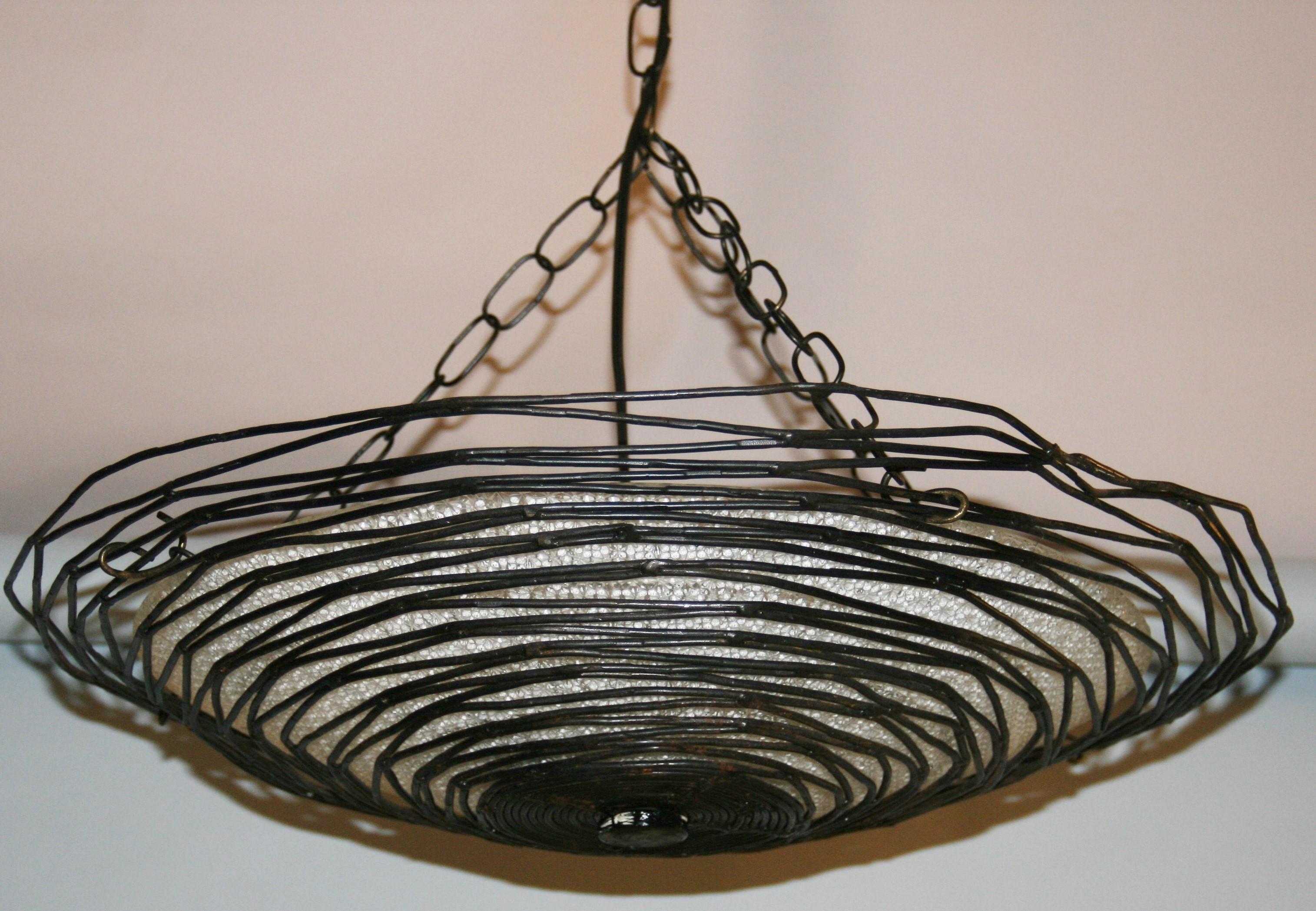 Spiders Web Metal and Glass Pendant Light For Sale 5