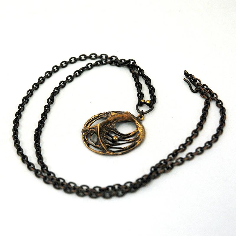 Modern Spiderweb bronze necklace by Karl Laine, Finland 1970s For Sale