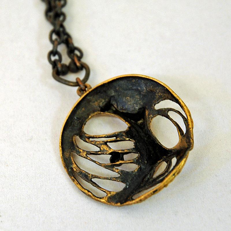 Women's Spiderweb bronze necklace by Karl Laine, Finland 1970s For Sale